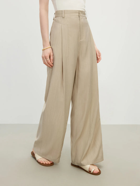 Beige Draped Wide Leg Pants