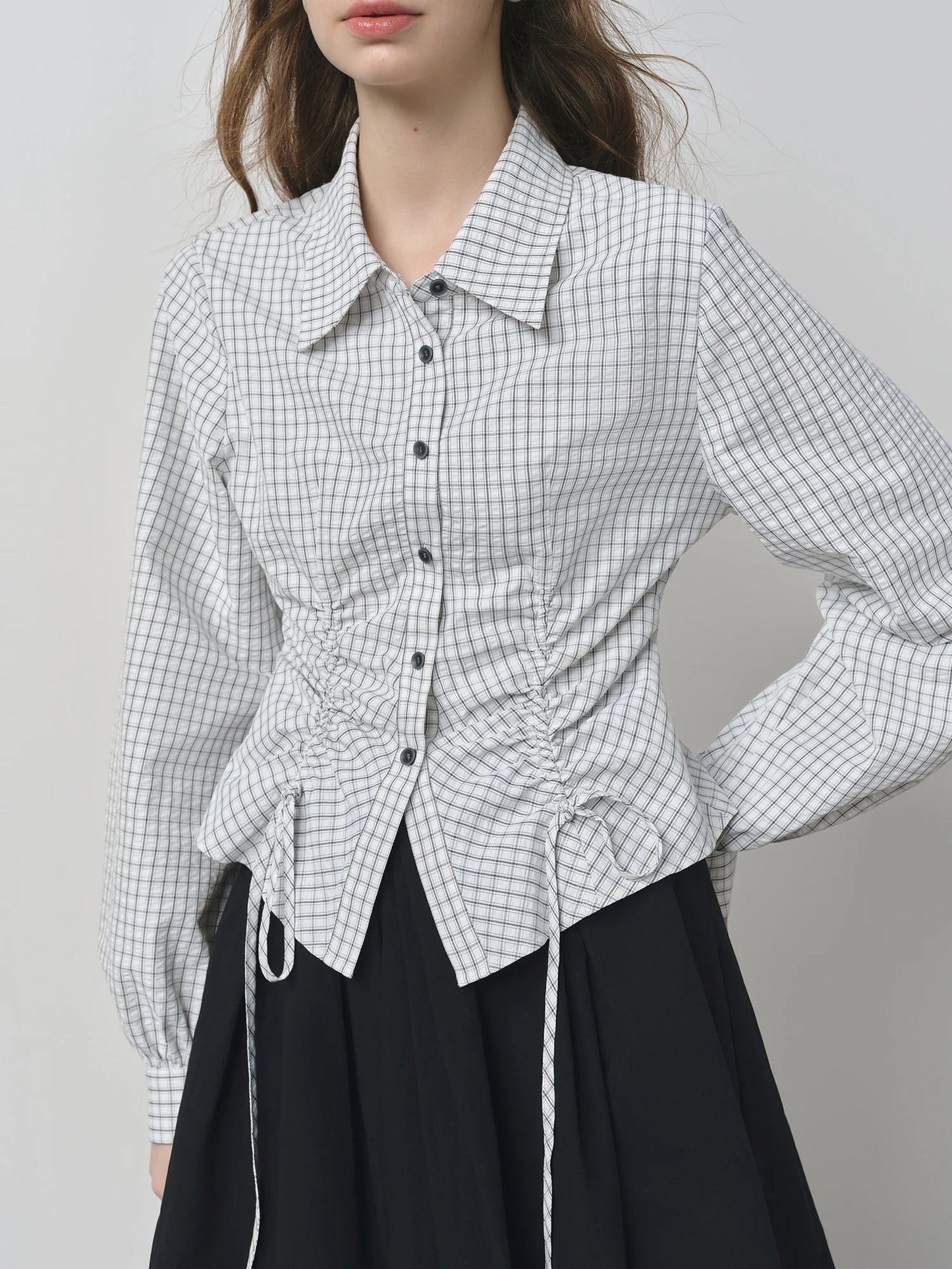 Gingham Tie Waist Button Shirt