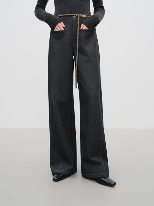 Black Belted Wide Leg Jeans