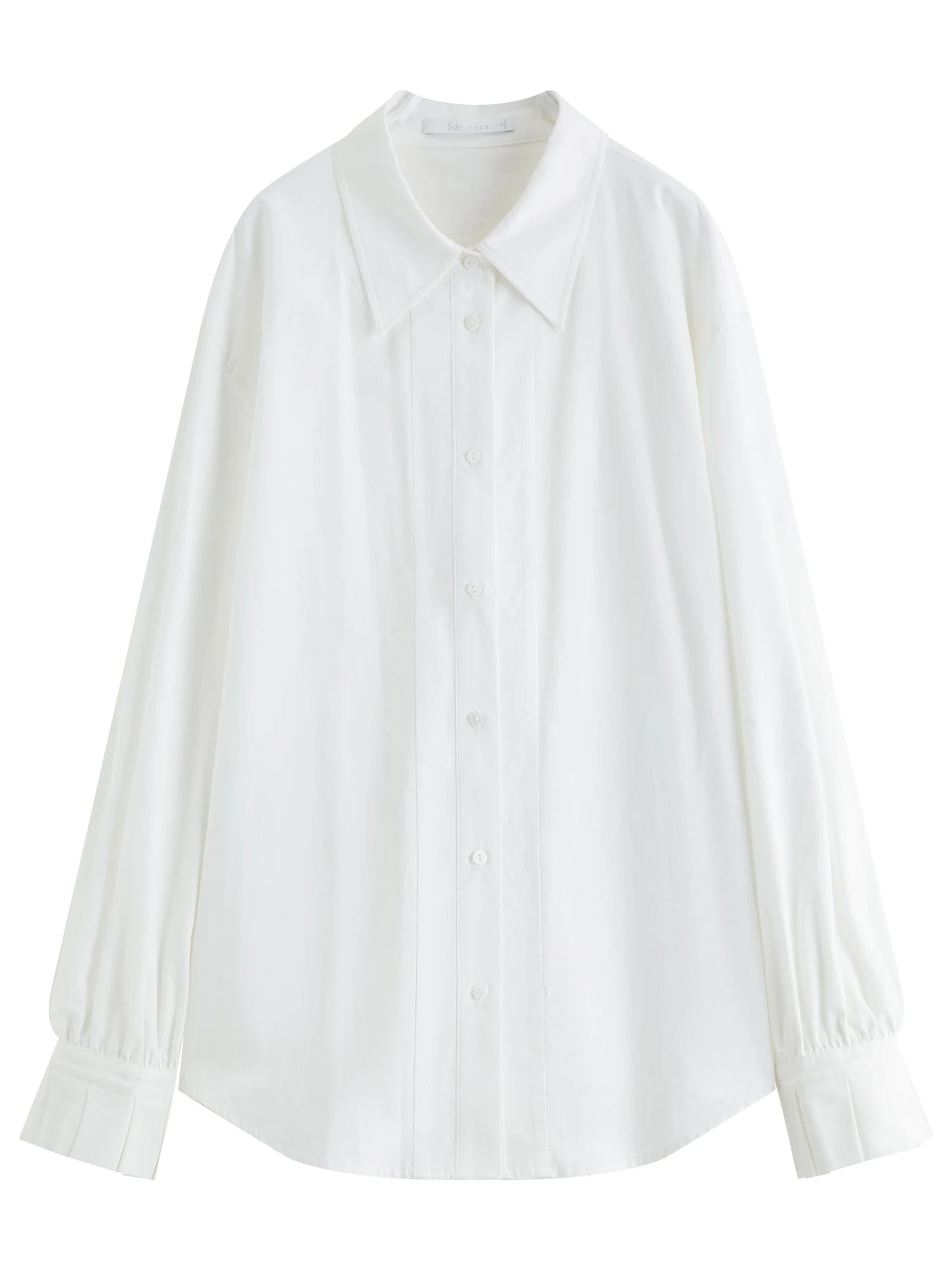 White Pleated Collar Cotton Shirt