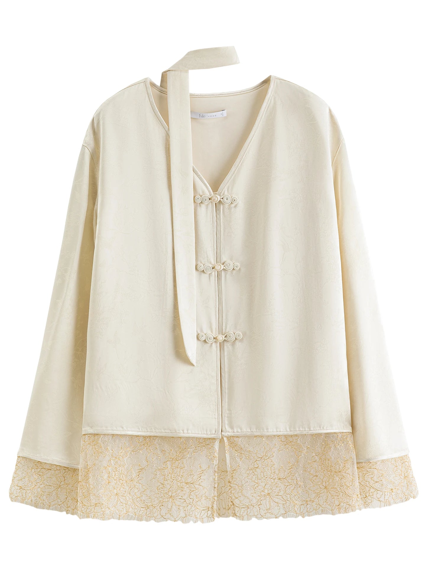Ivory Jacquard Mandarin Collar Blazer