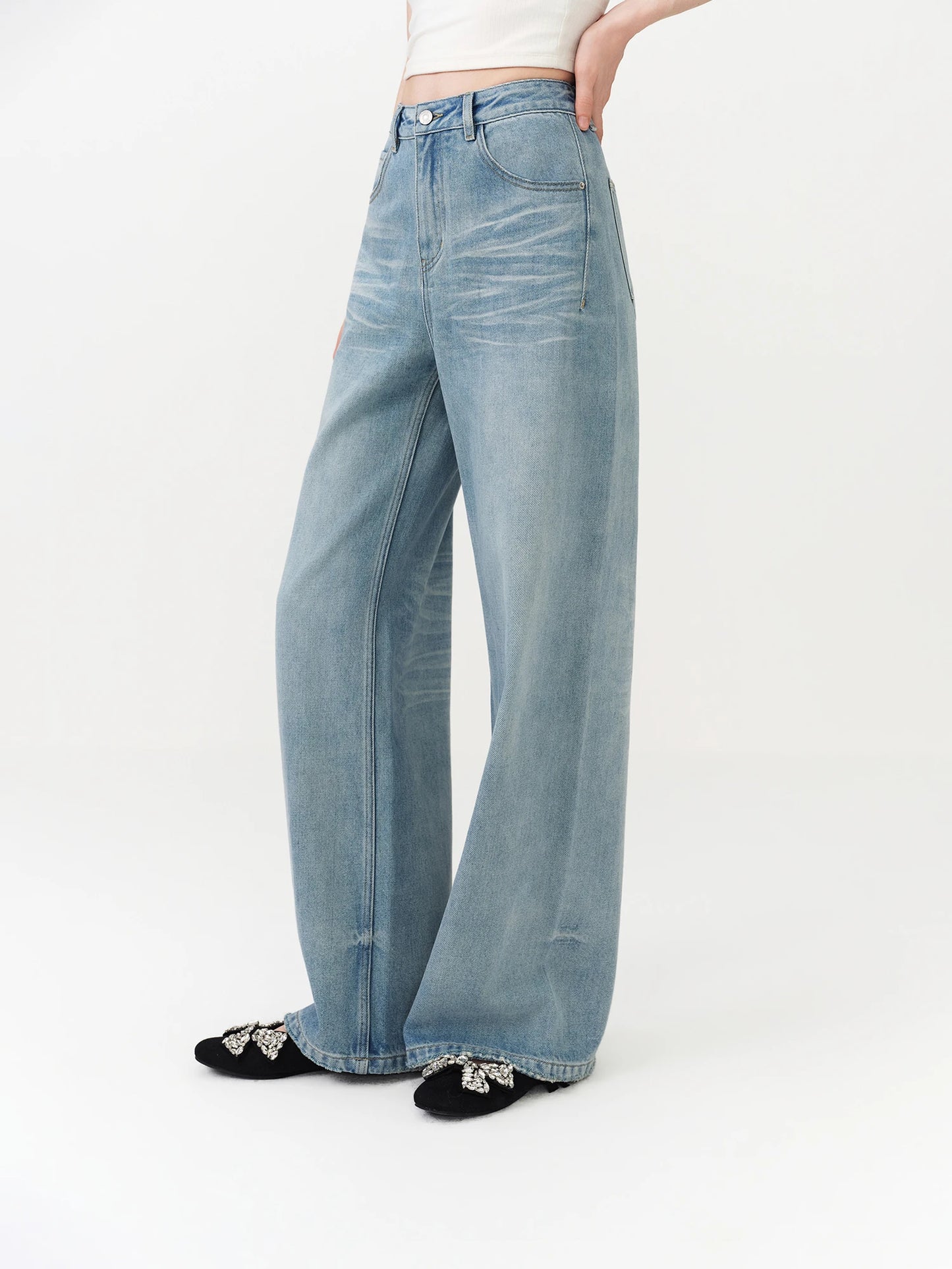 Medium Wash Floor Length Jeans