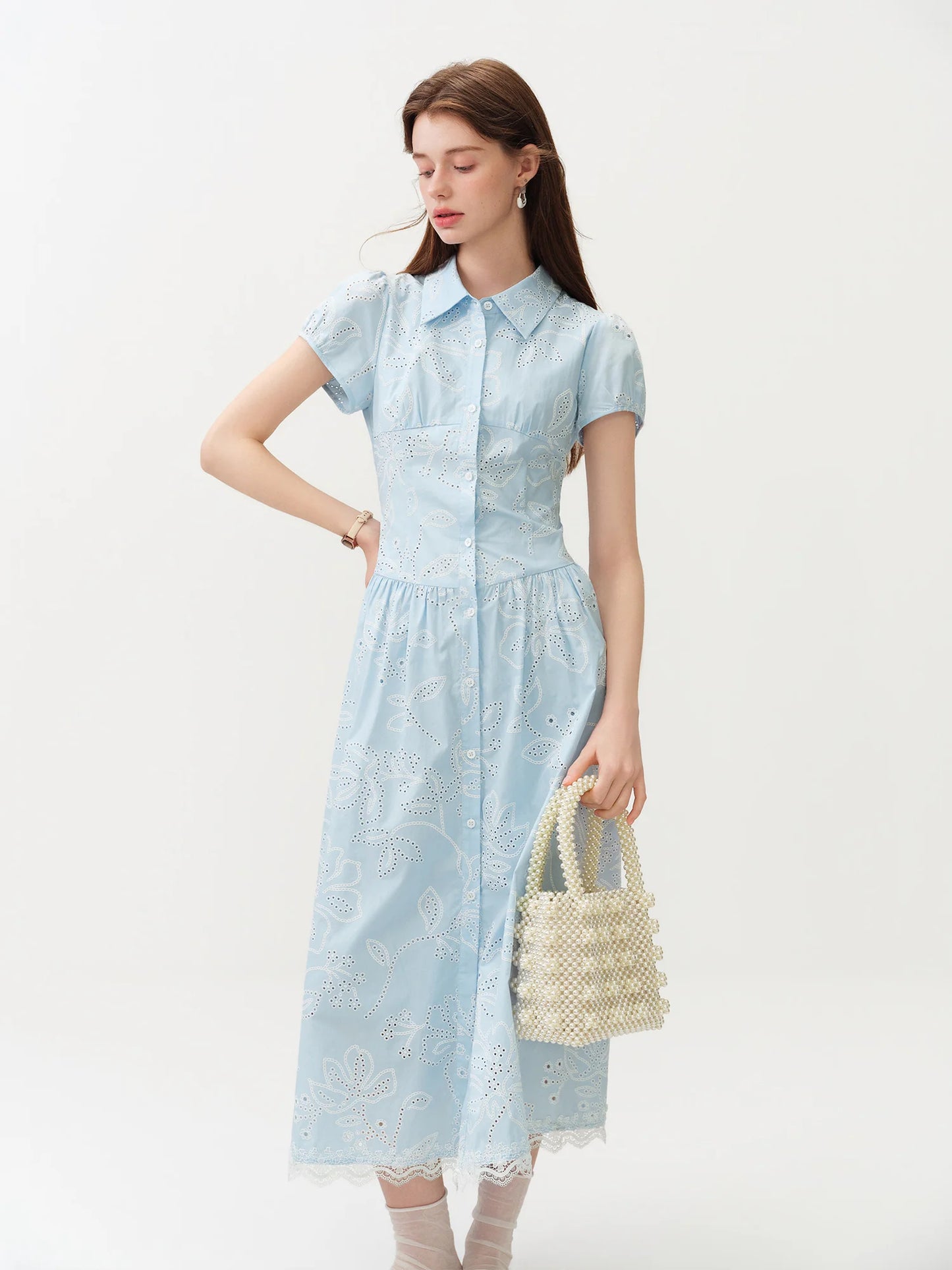 White Eyelet Shirt Maxi Dress