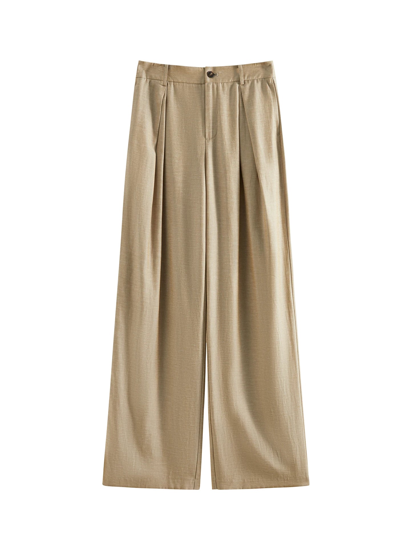 Khaki Pleated Wide Leg Suit Pants