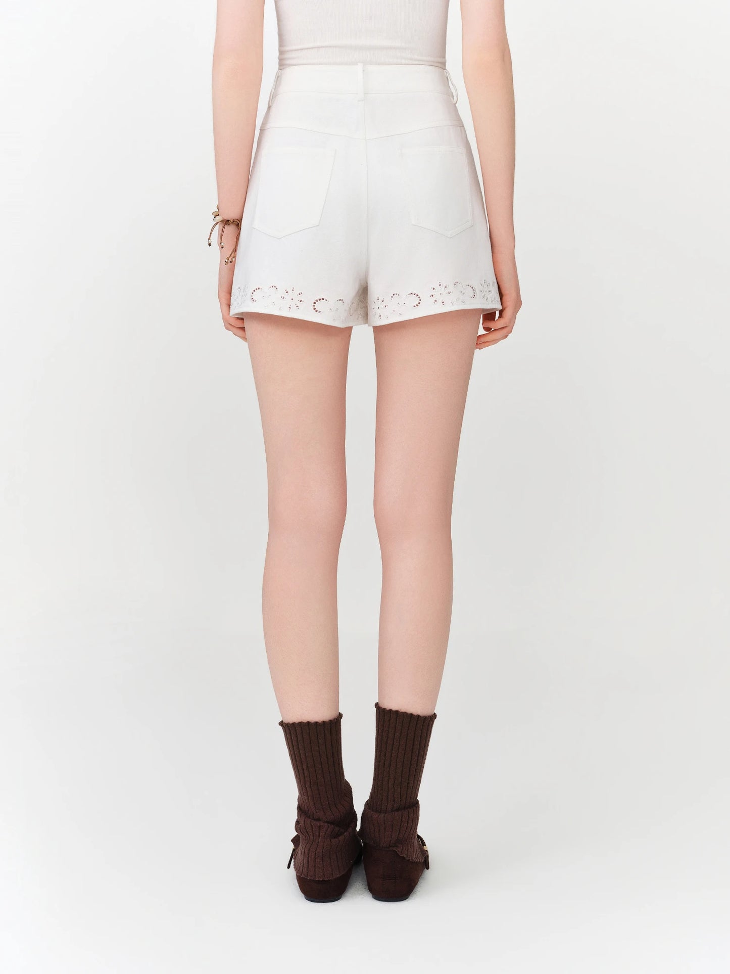 White Eyelet Embroidered Tailored Shorts