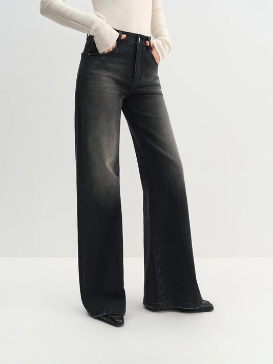Black Wash Flared Wide Leg Jeans