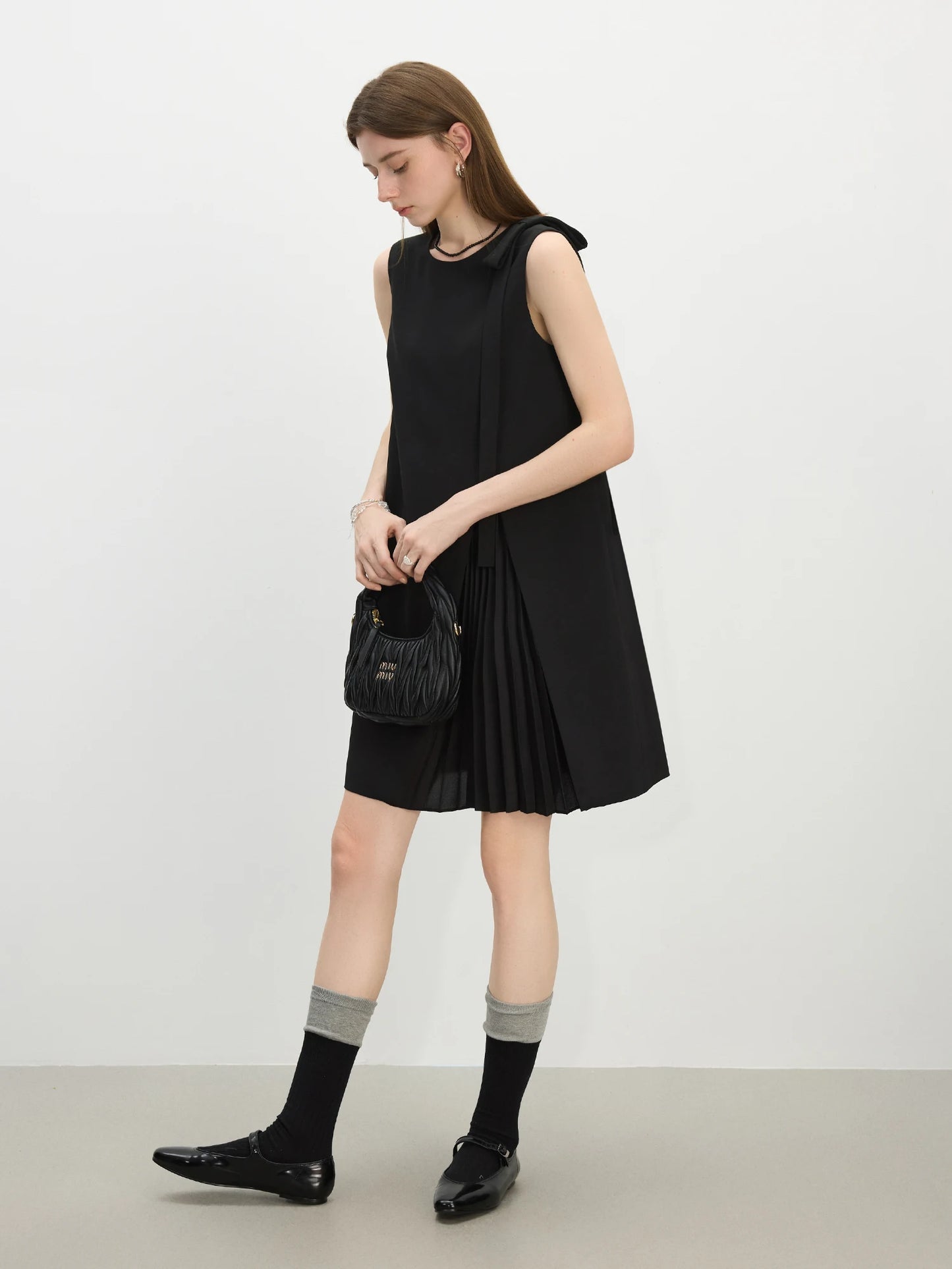 Black Pleated Panel Mini Dress