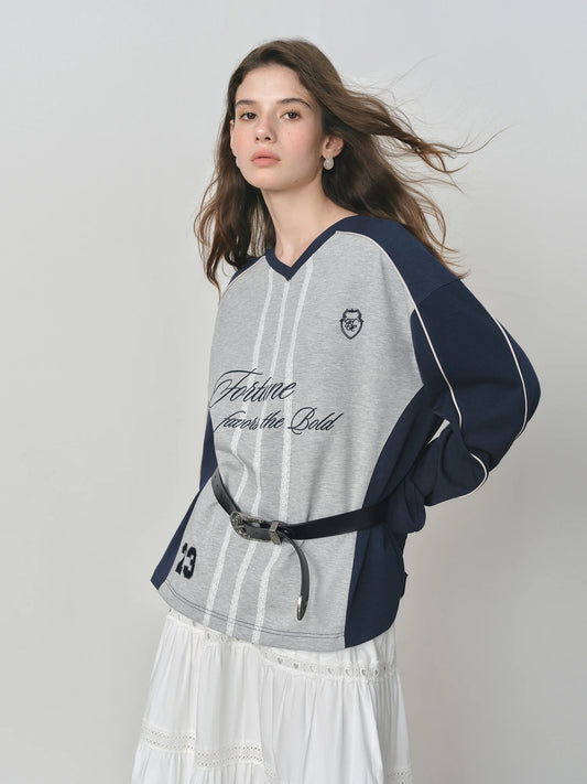 Grey Navy Color Block Sweatshirt