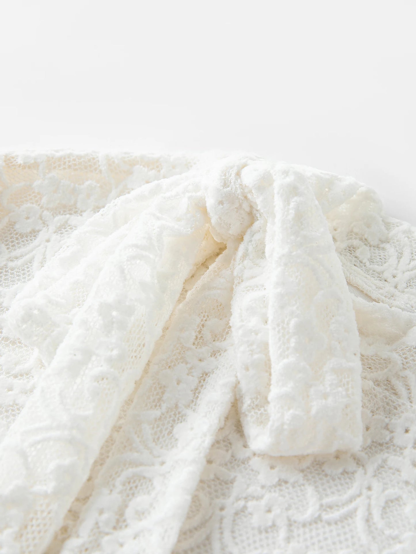 White Lace Panel Long Sleeve Top
