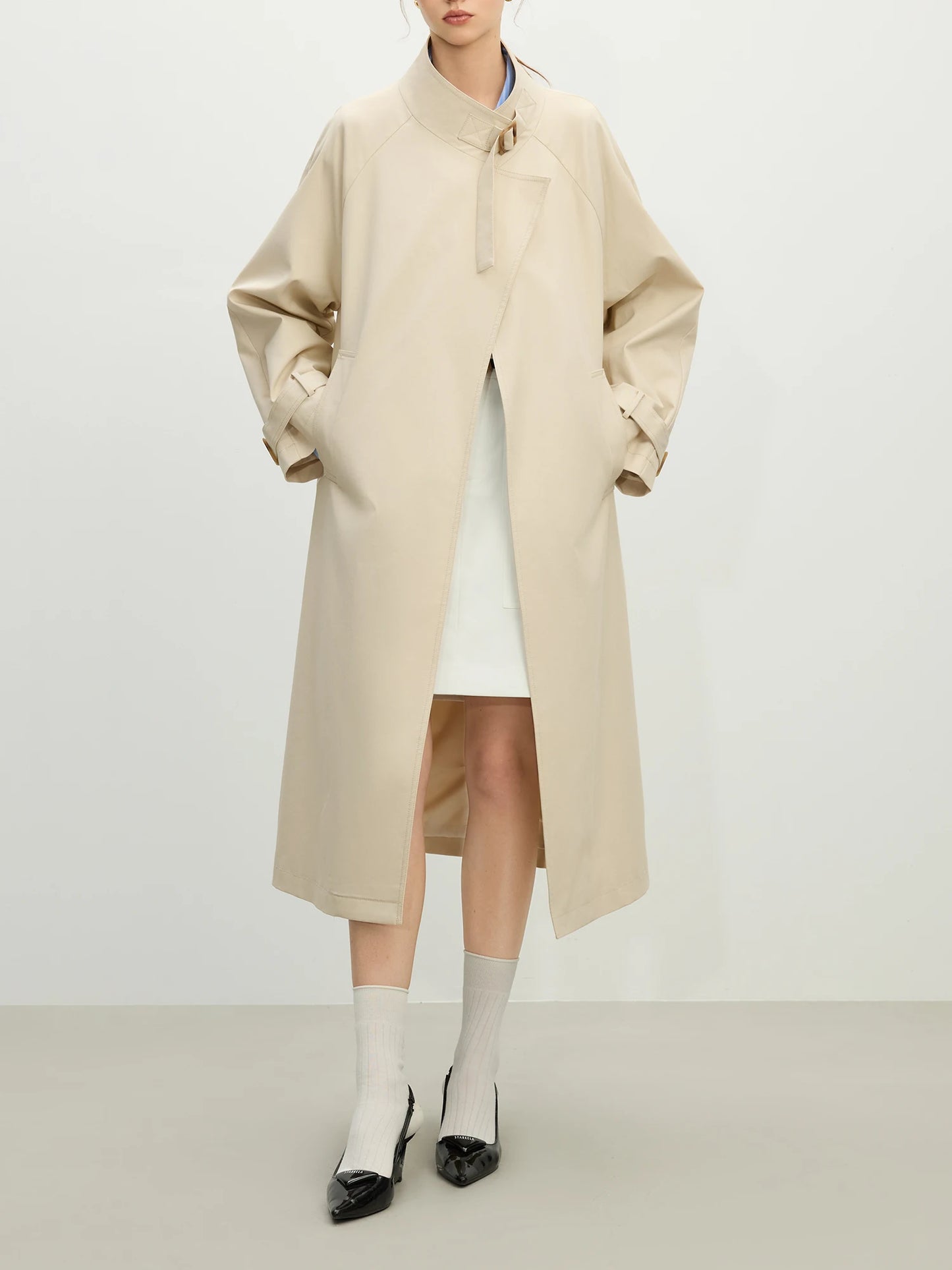 Ivory Stand Collar Long Trench
