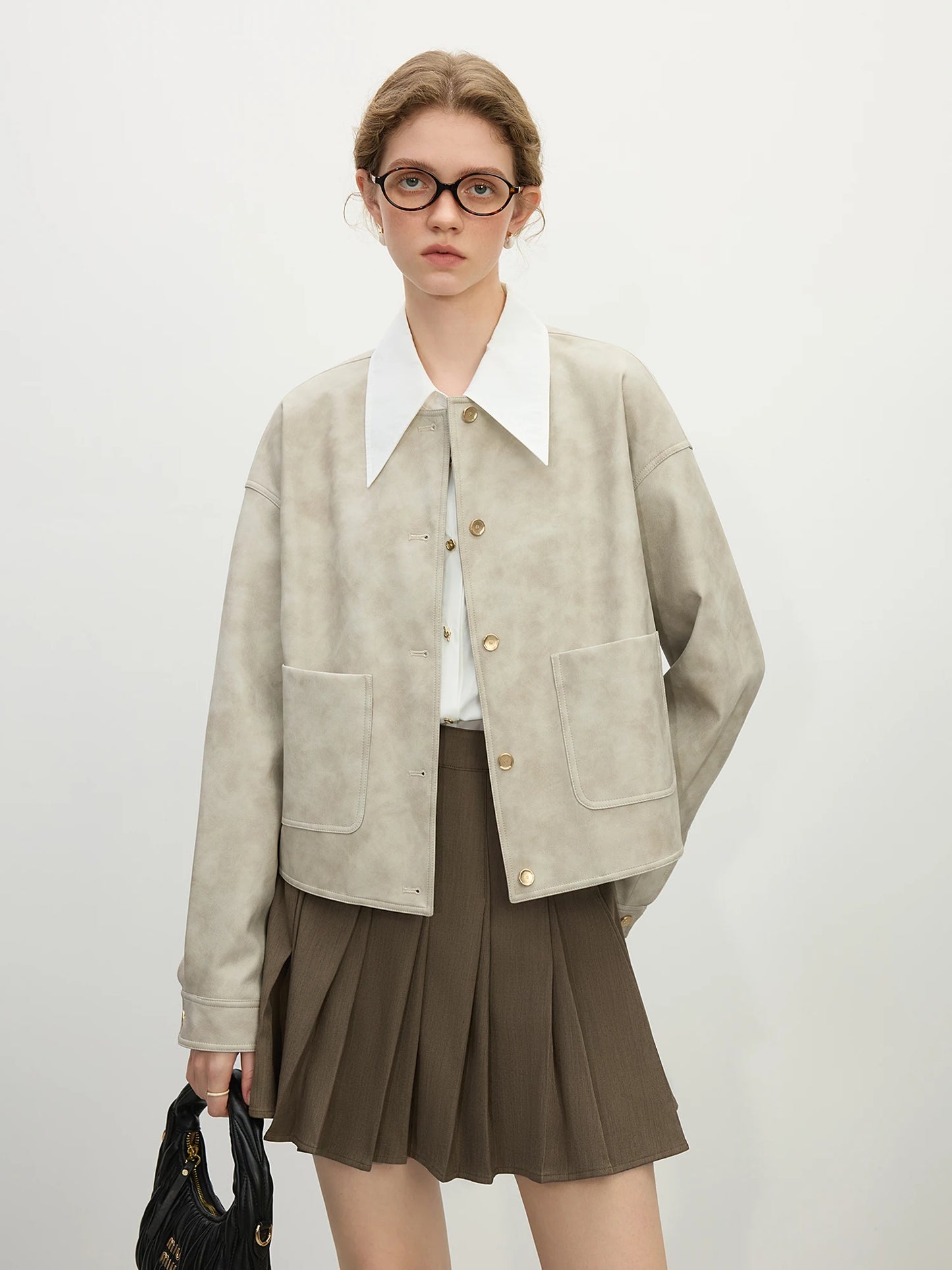 Beige Suede Collarless Jacket