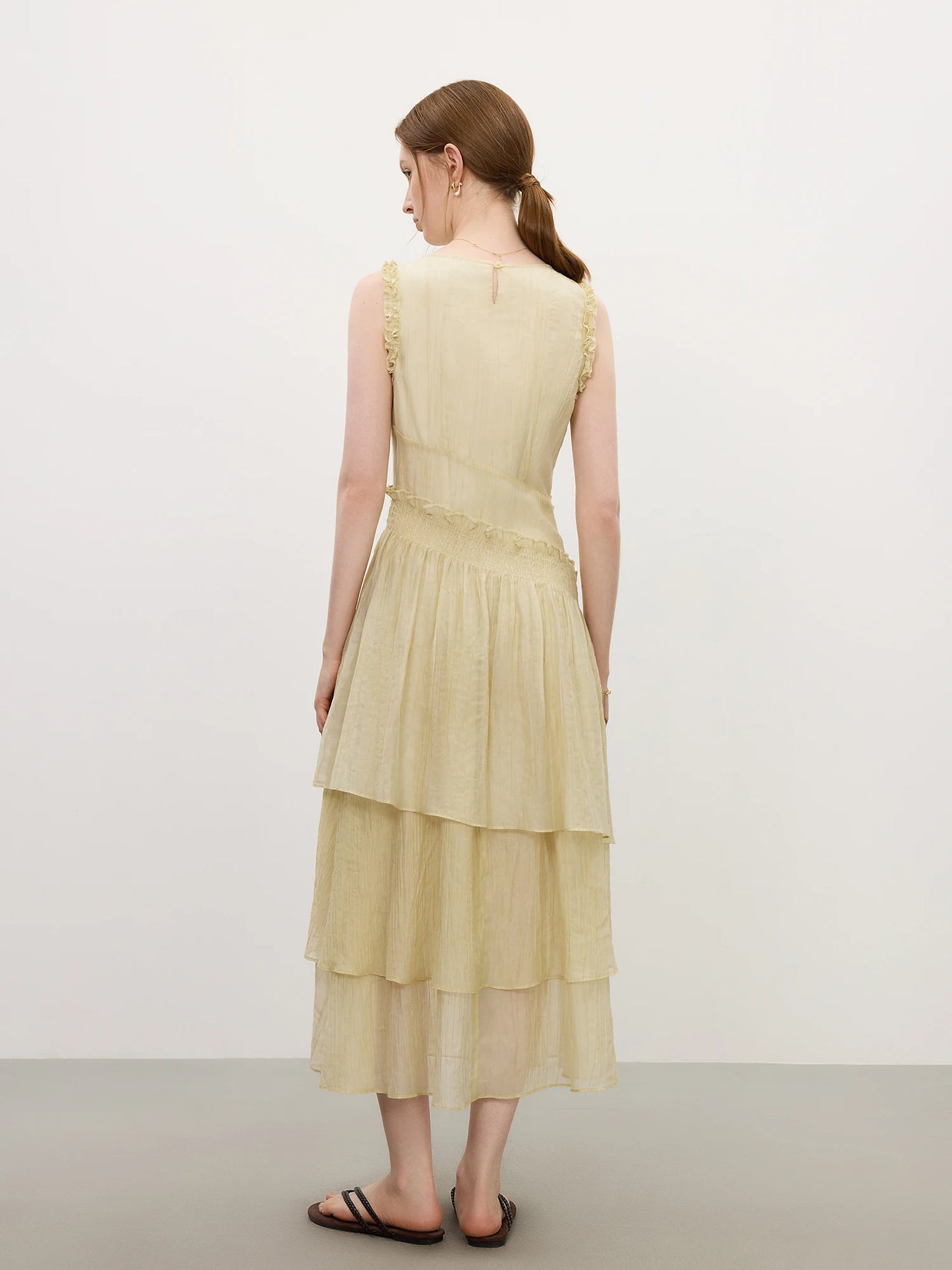 Grey Tiered Tulle Midi Dress