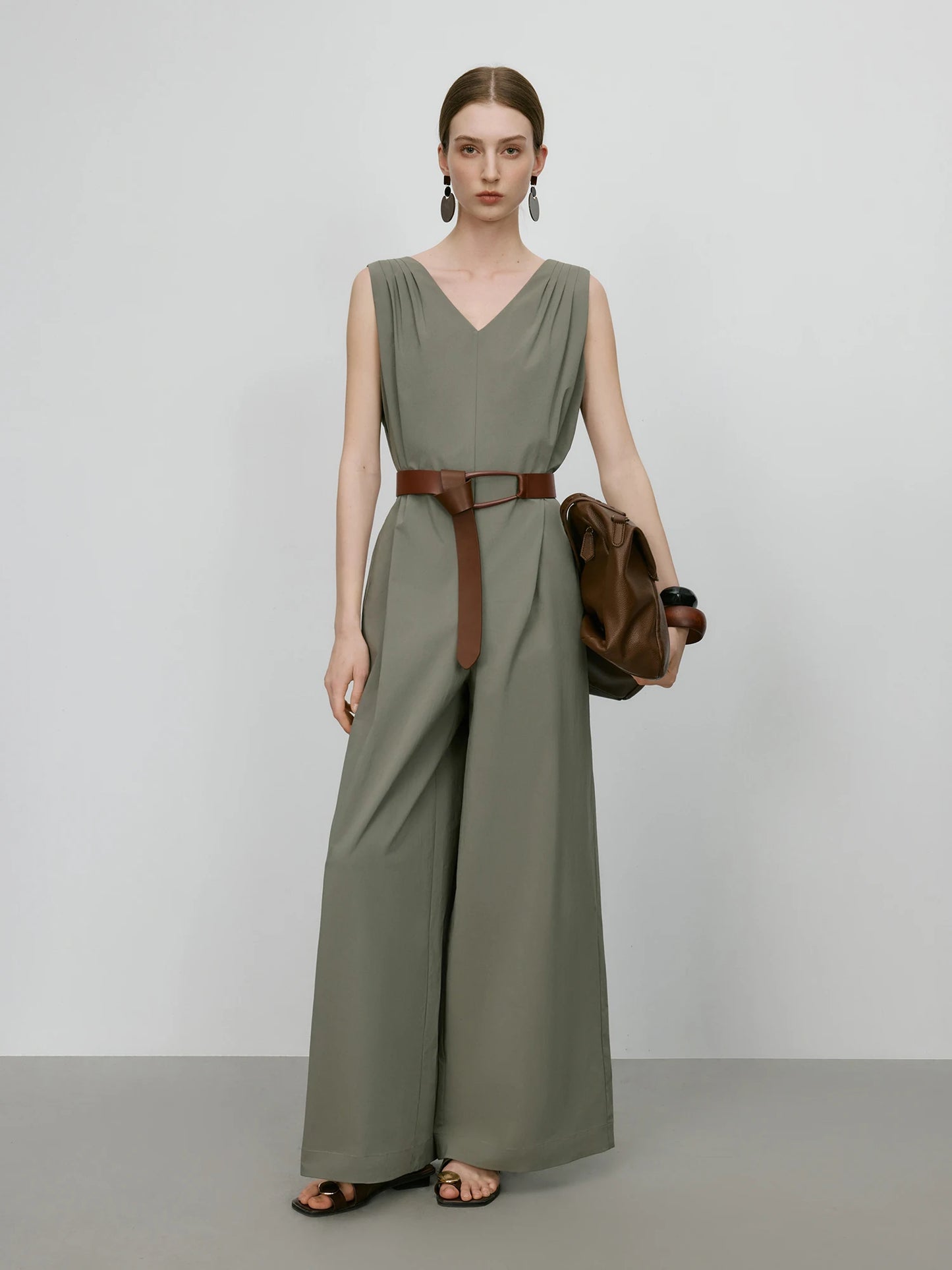 Sage Belted Wide Leg Jumpsuit