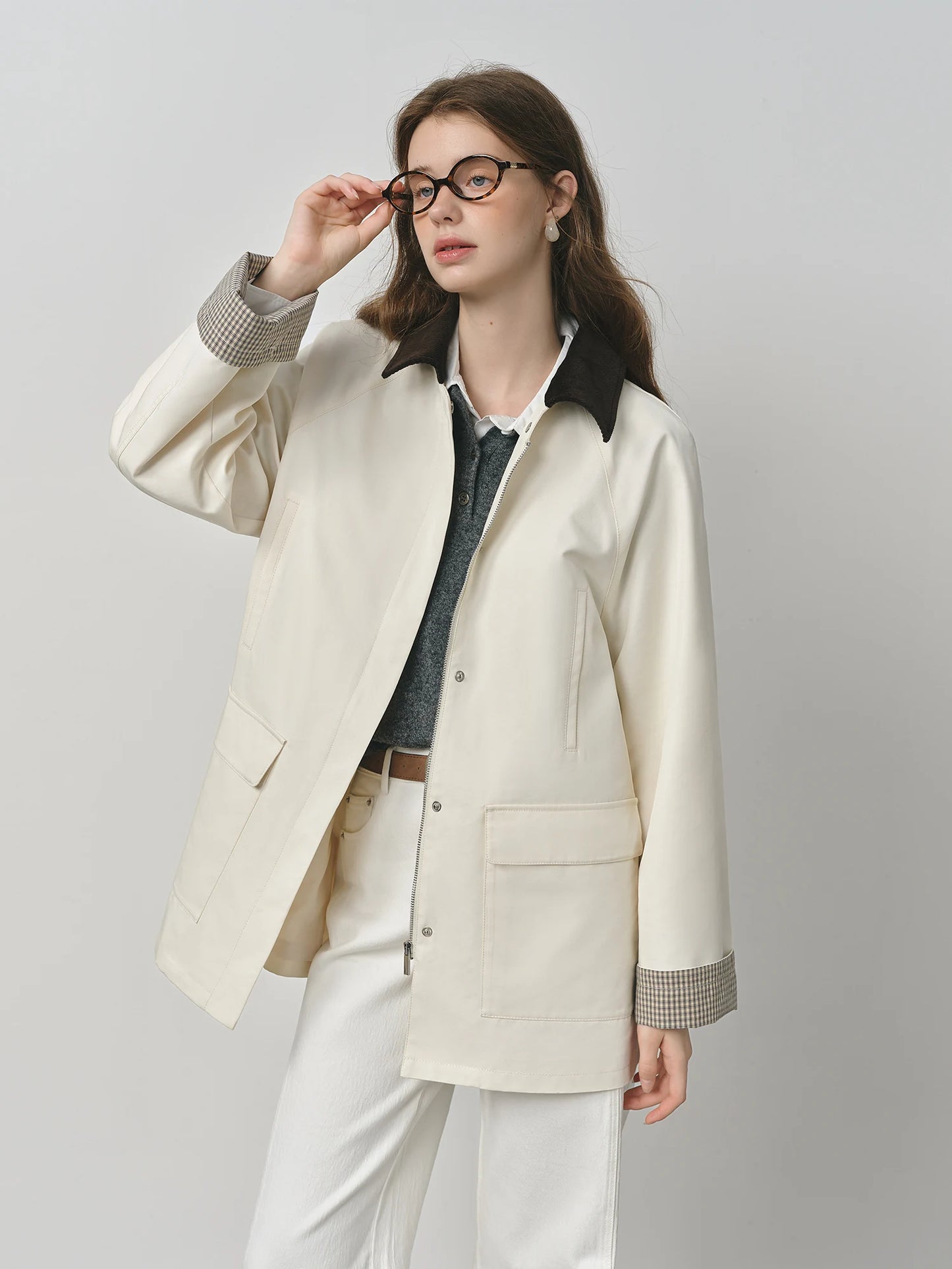 Blush Contrast Collar Utility Jacket