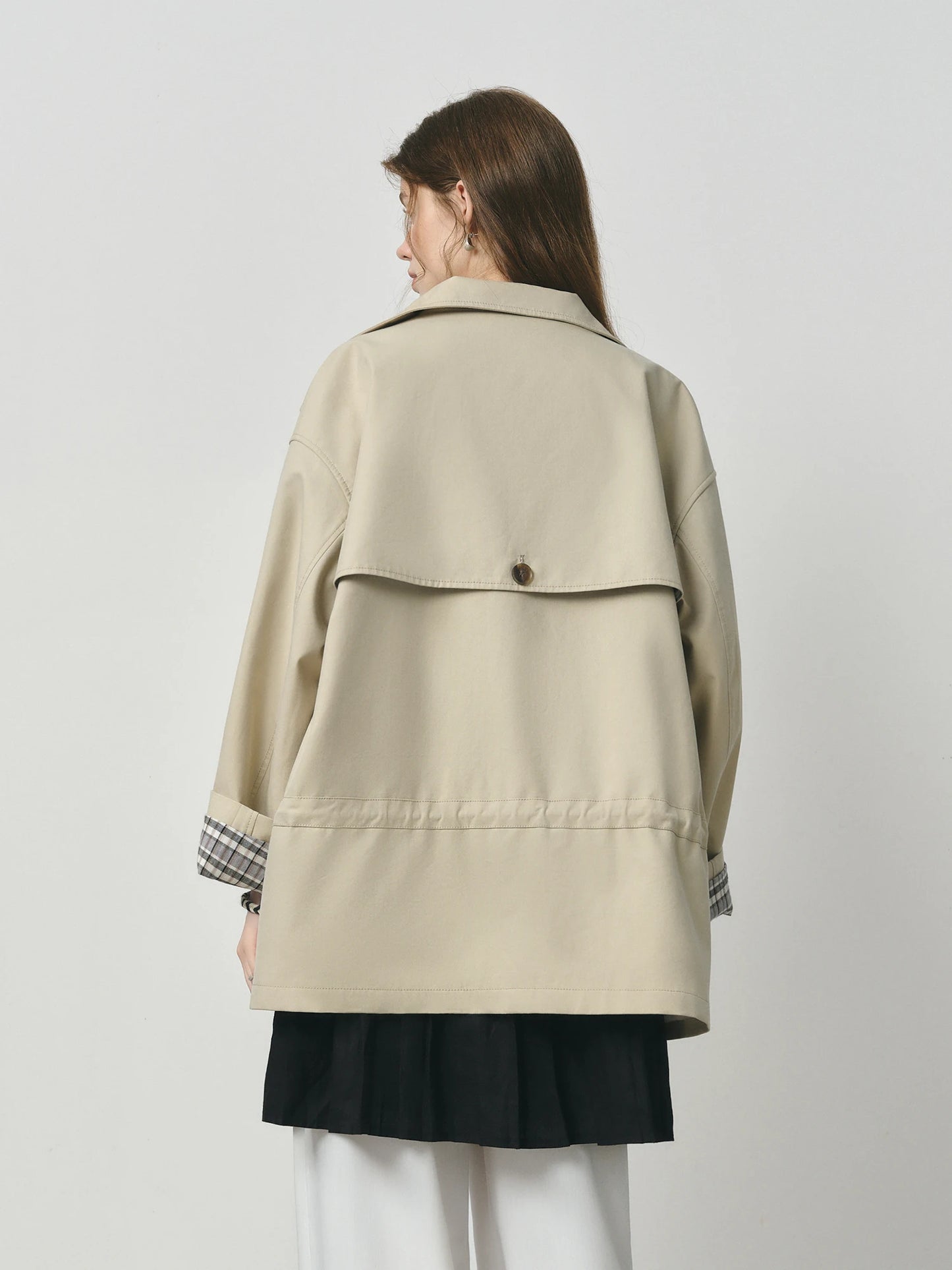 Taupe Drawstring Peplum Short Trench