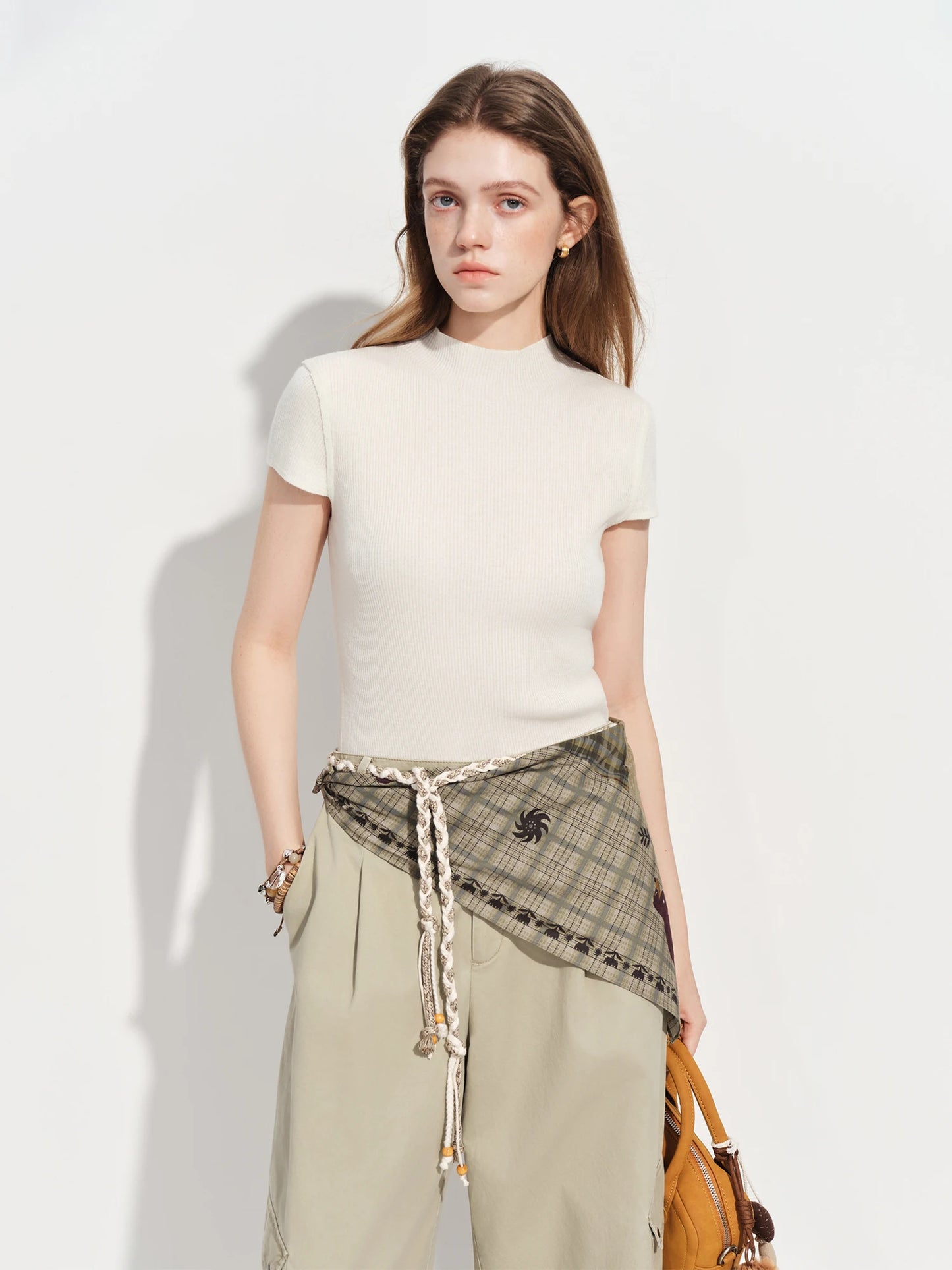 Ivory Mock Neck Knit Tee