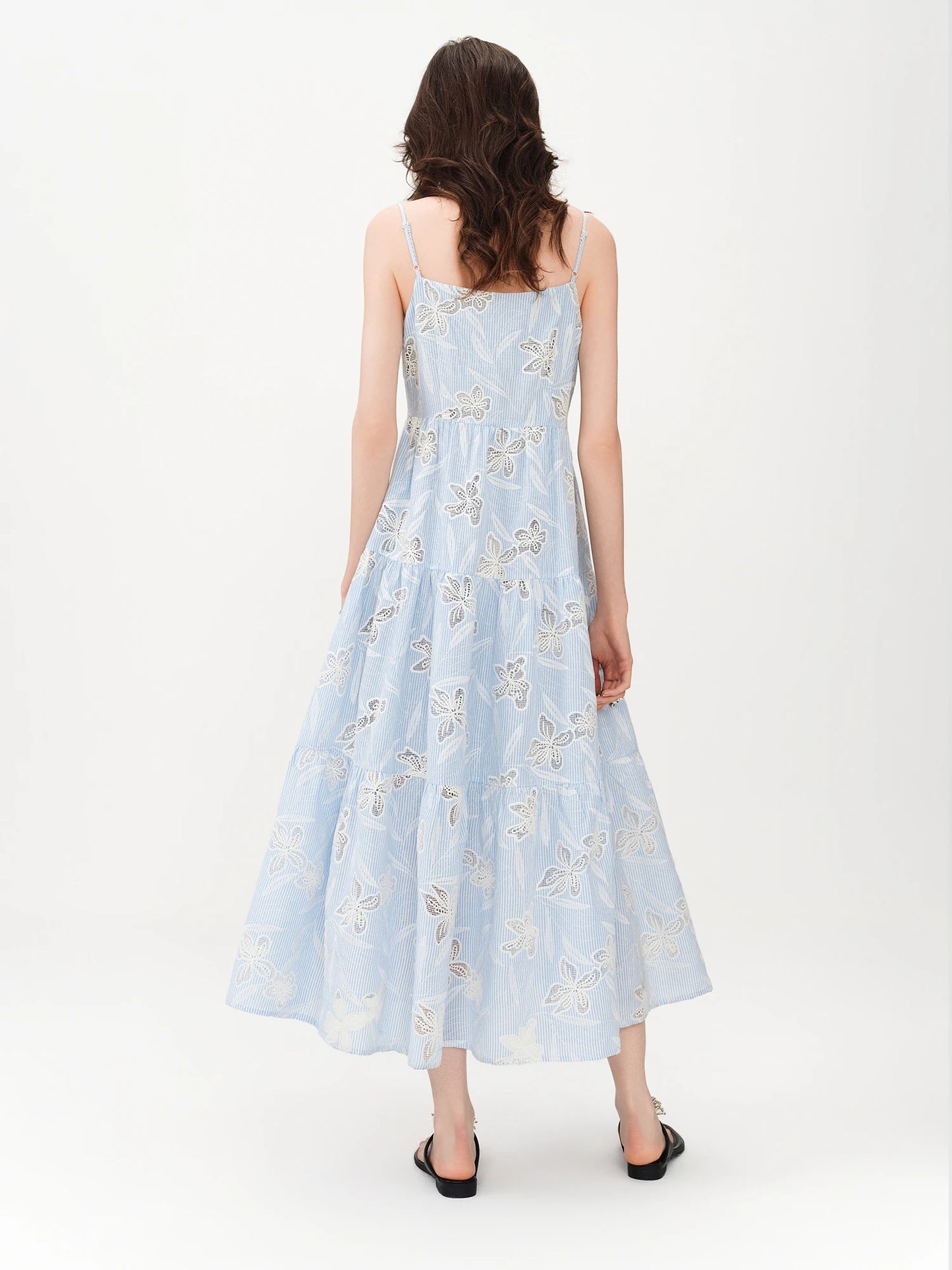 Pale Blue Floral Embroidered Maxi Dress