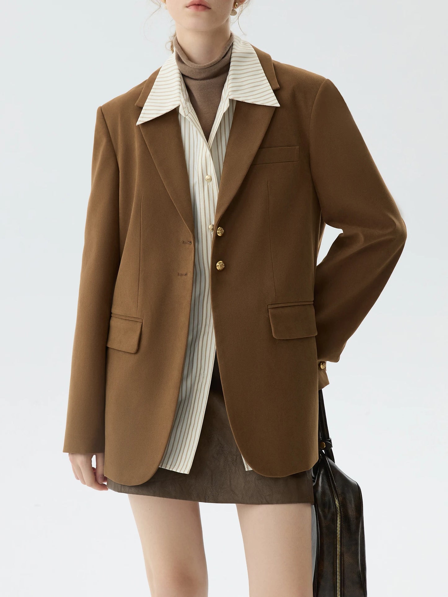 Camel Suede Single Breasted Blazer