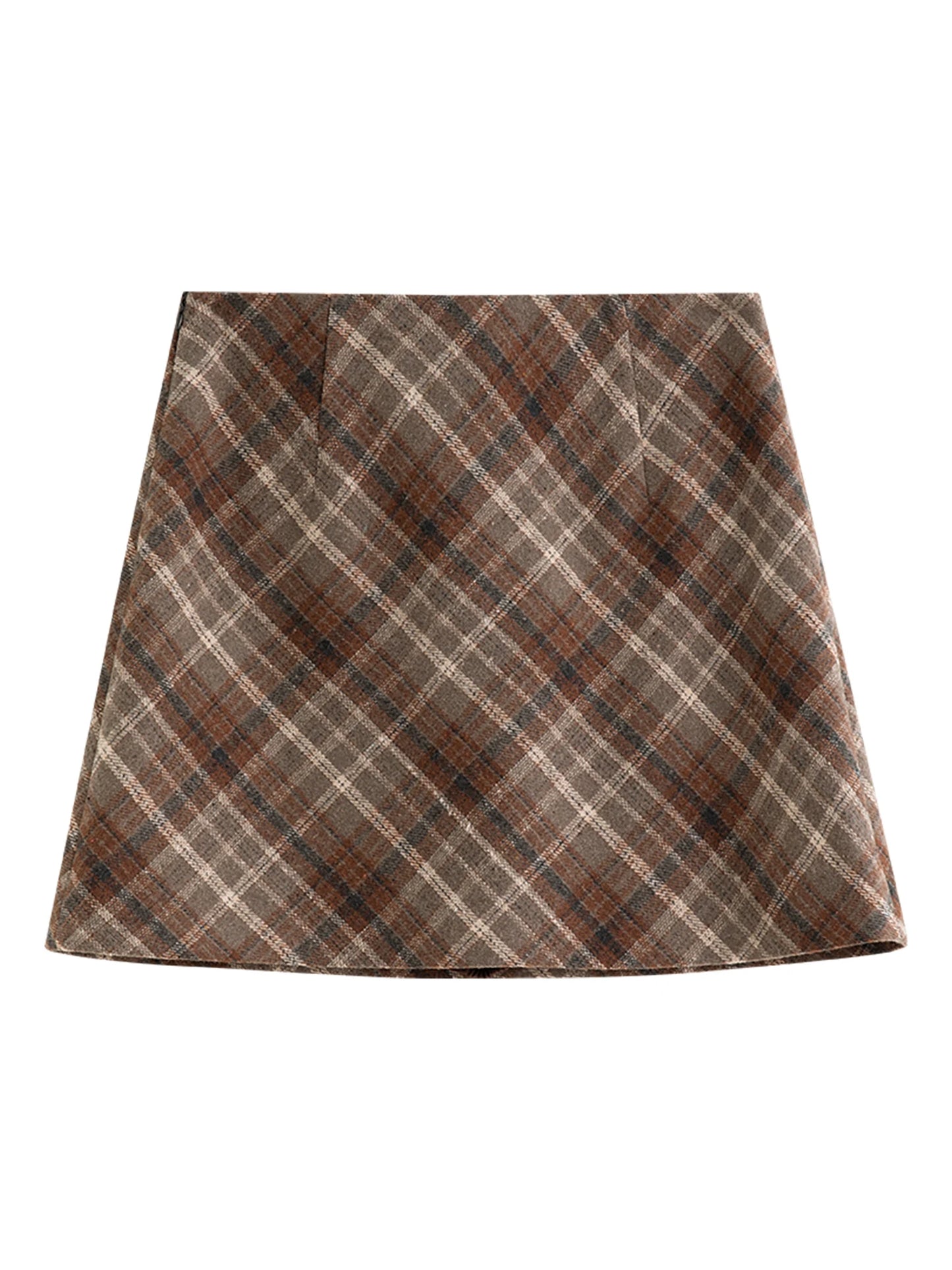Brown Plaid A-Line Mini Skirt