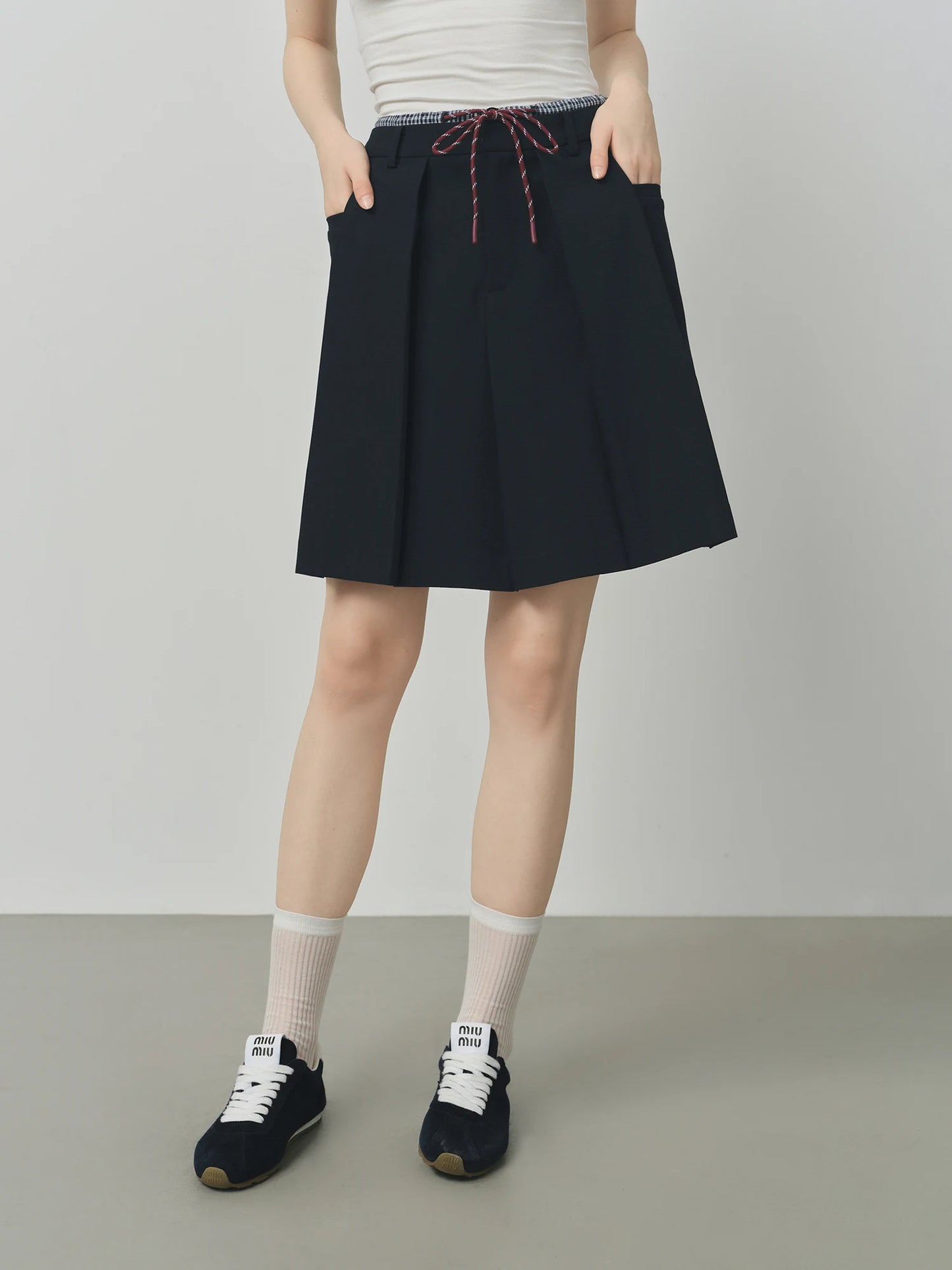 Navy Drawstring Pleated Bermuda Shorts
