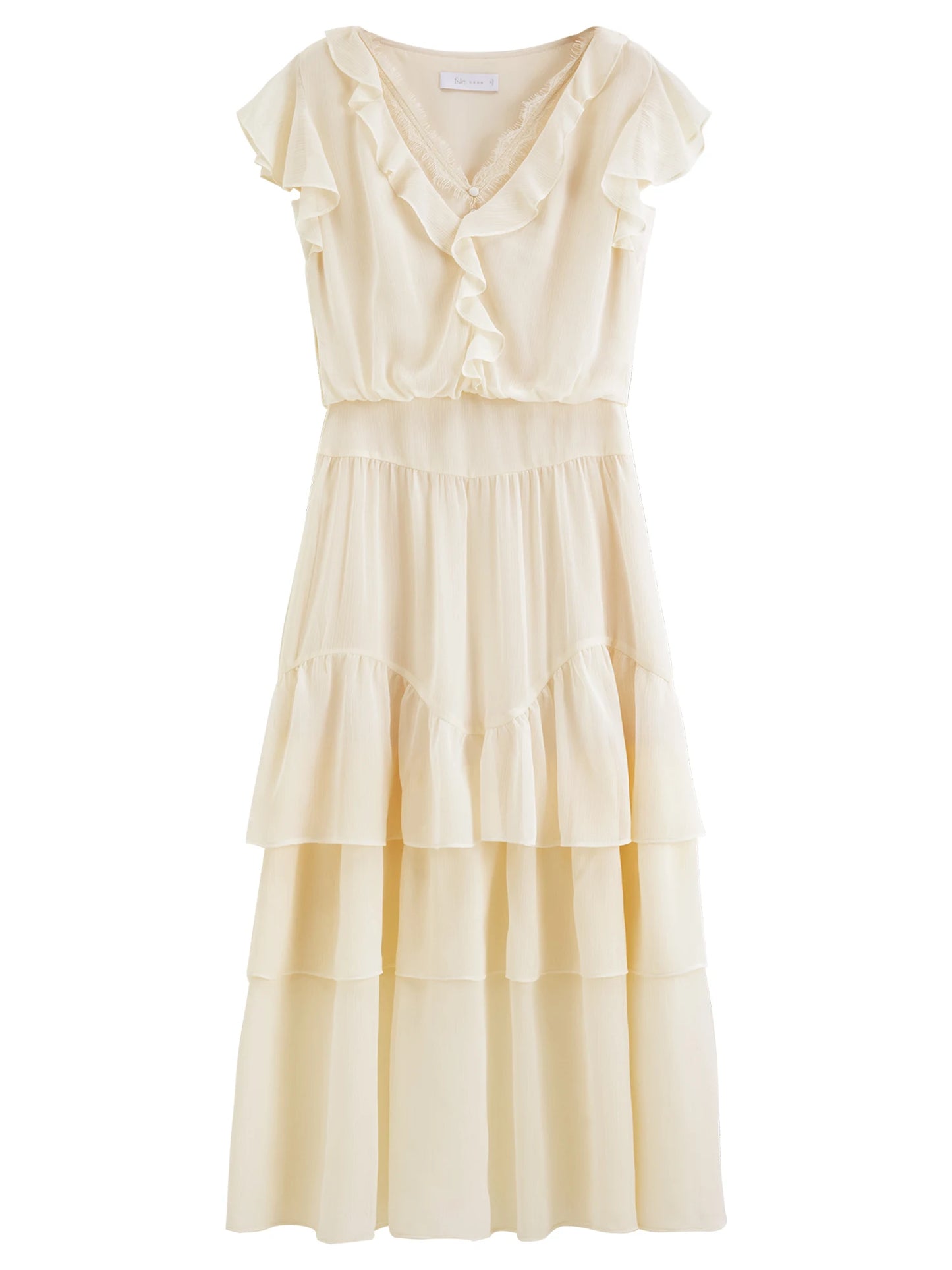 Ivory Tiered Lace Trim Maxi Dress