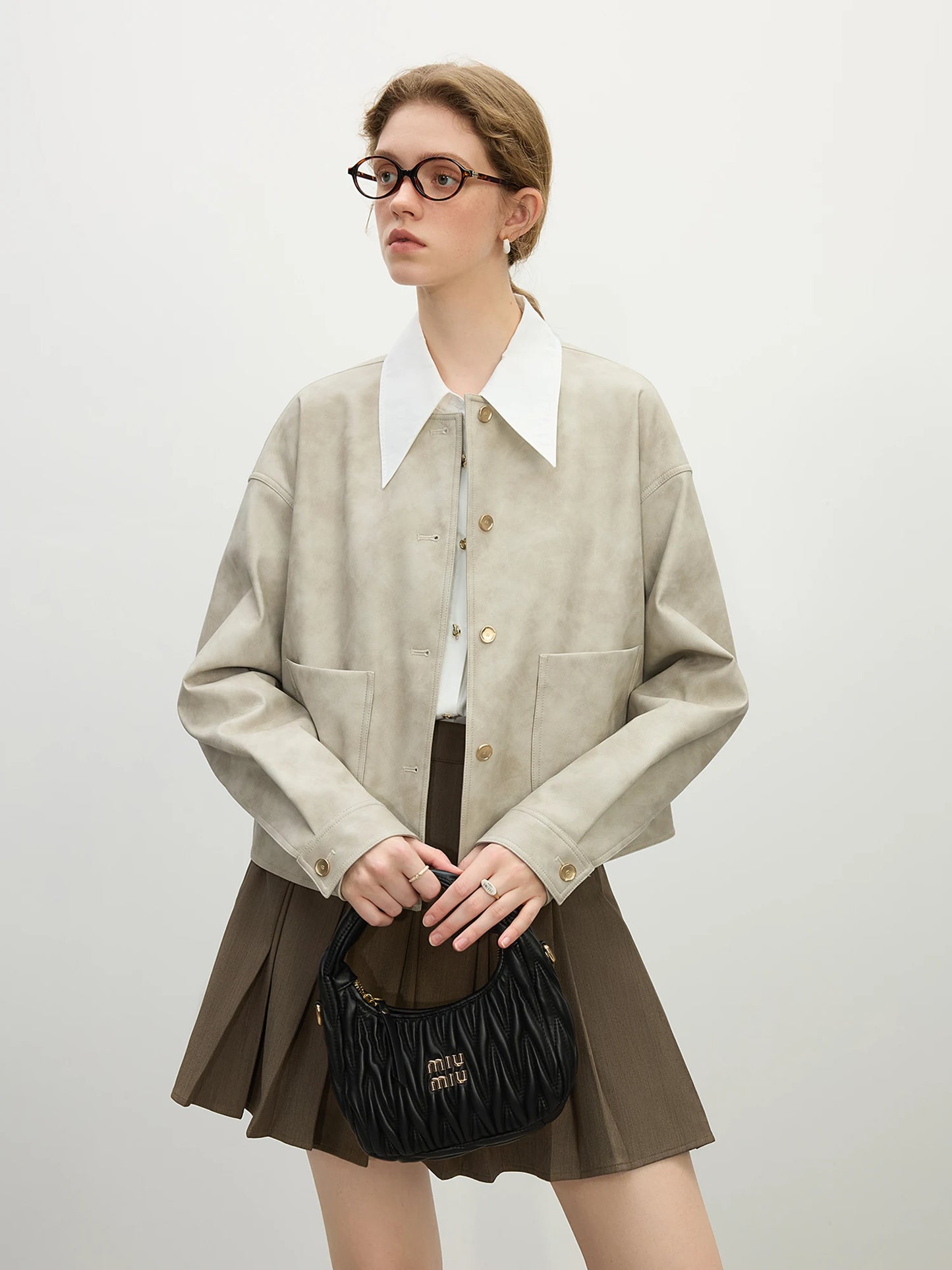 Beige Suede Collarless Jacket