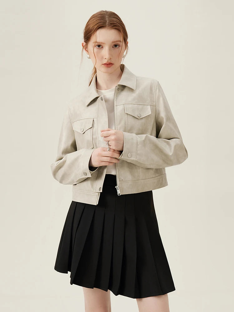 Brown Leather Shirt Jacket