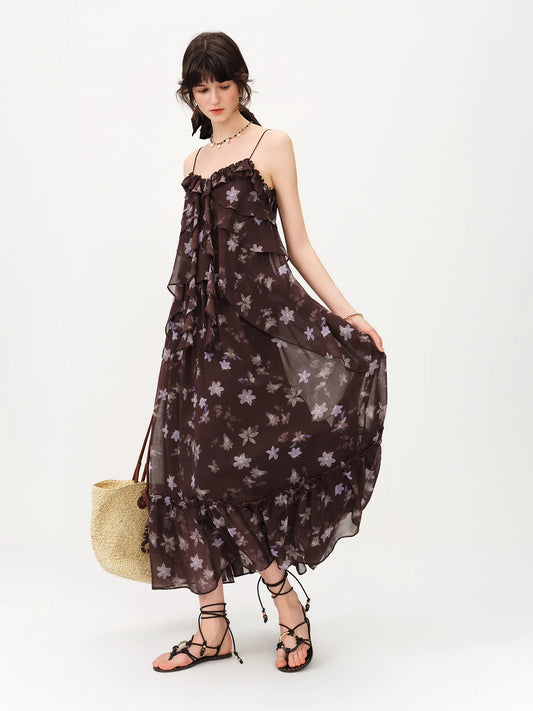 Brown Floral Halter Maxi Dress