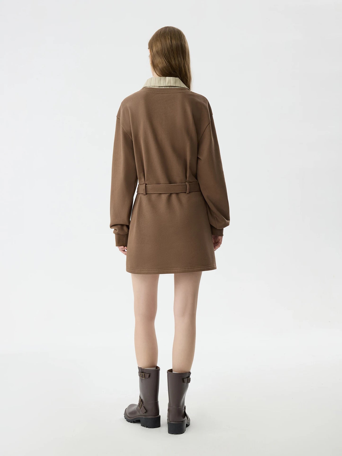 Brown Belted Polo Mini Dress