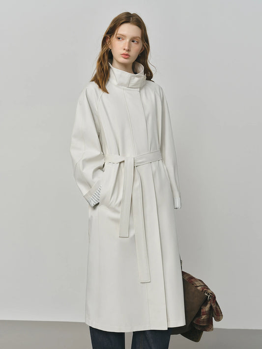 Light Grey Stand Collar Belted Trench