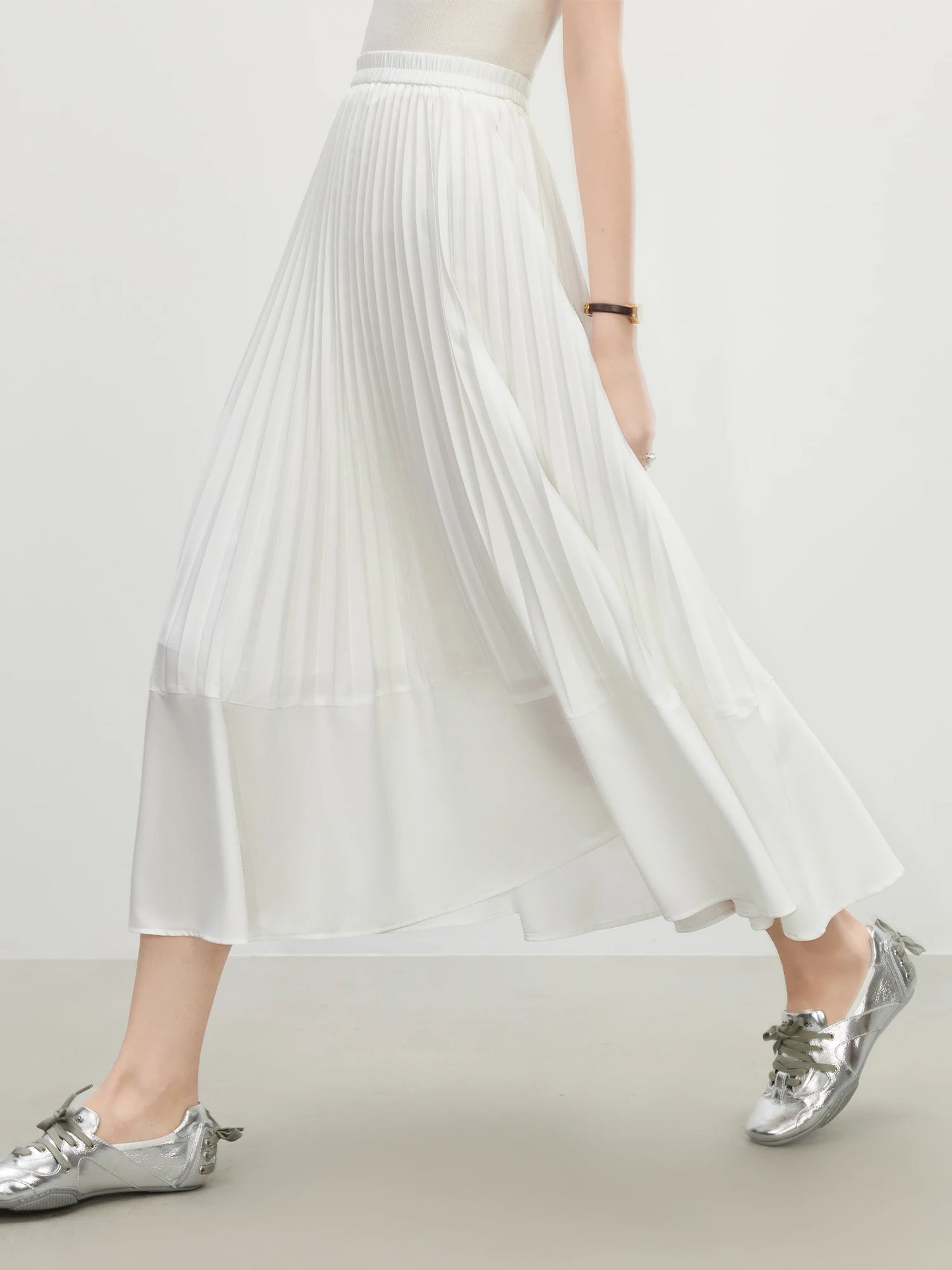 White Pleated Chiffon Maxi Skirt