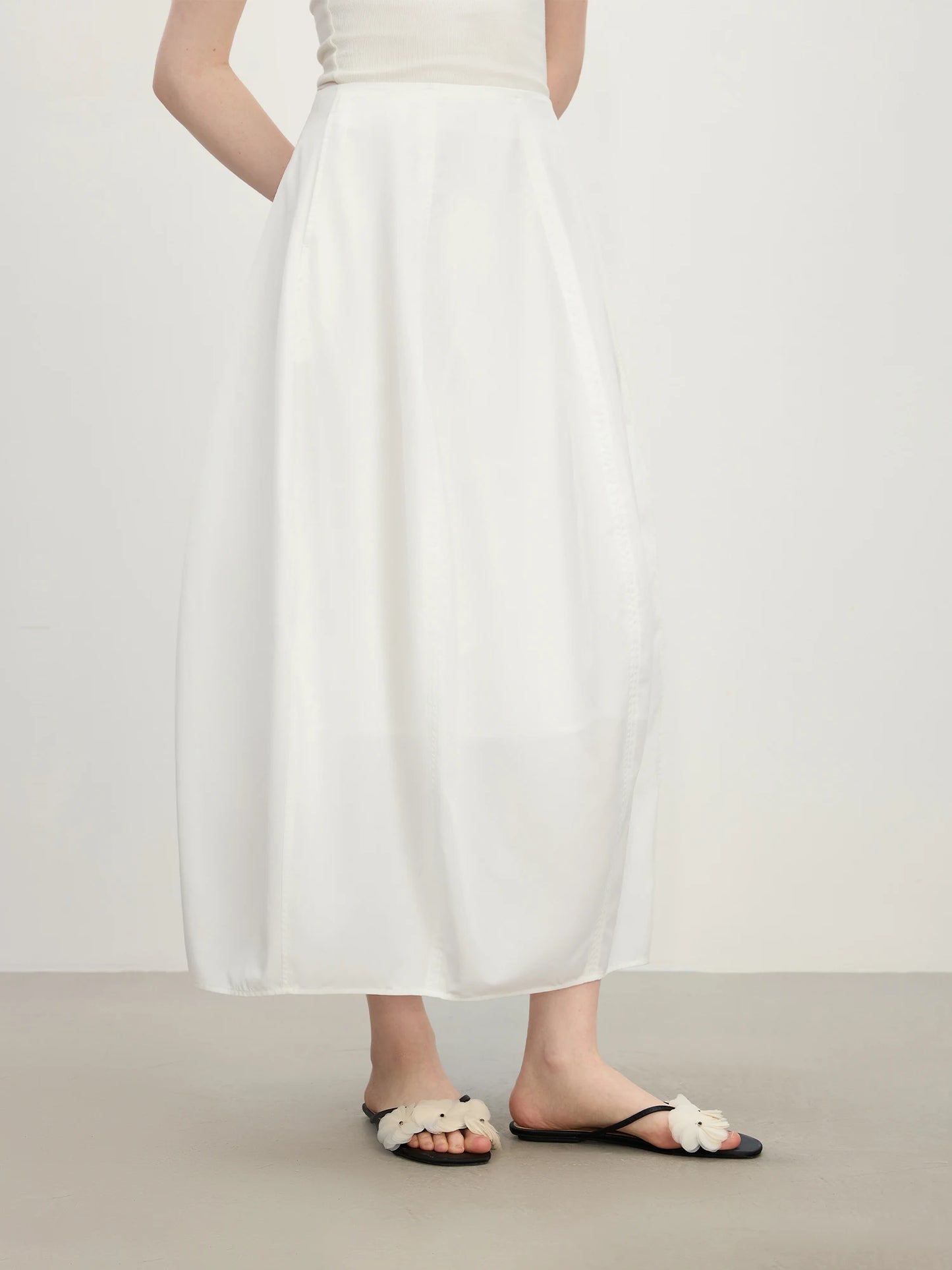 Ivory Draped Balloon Maxi Skirt