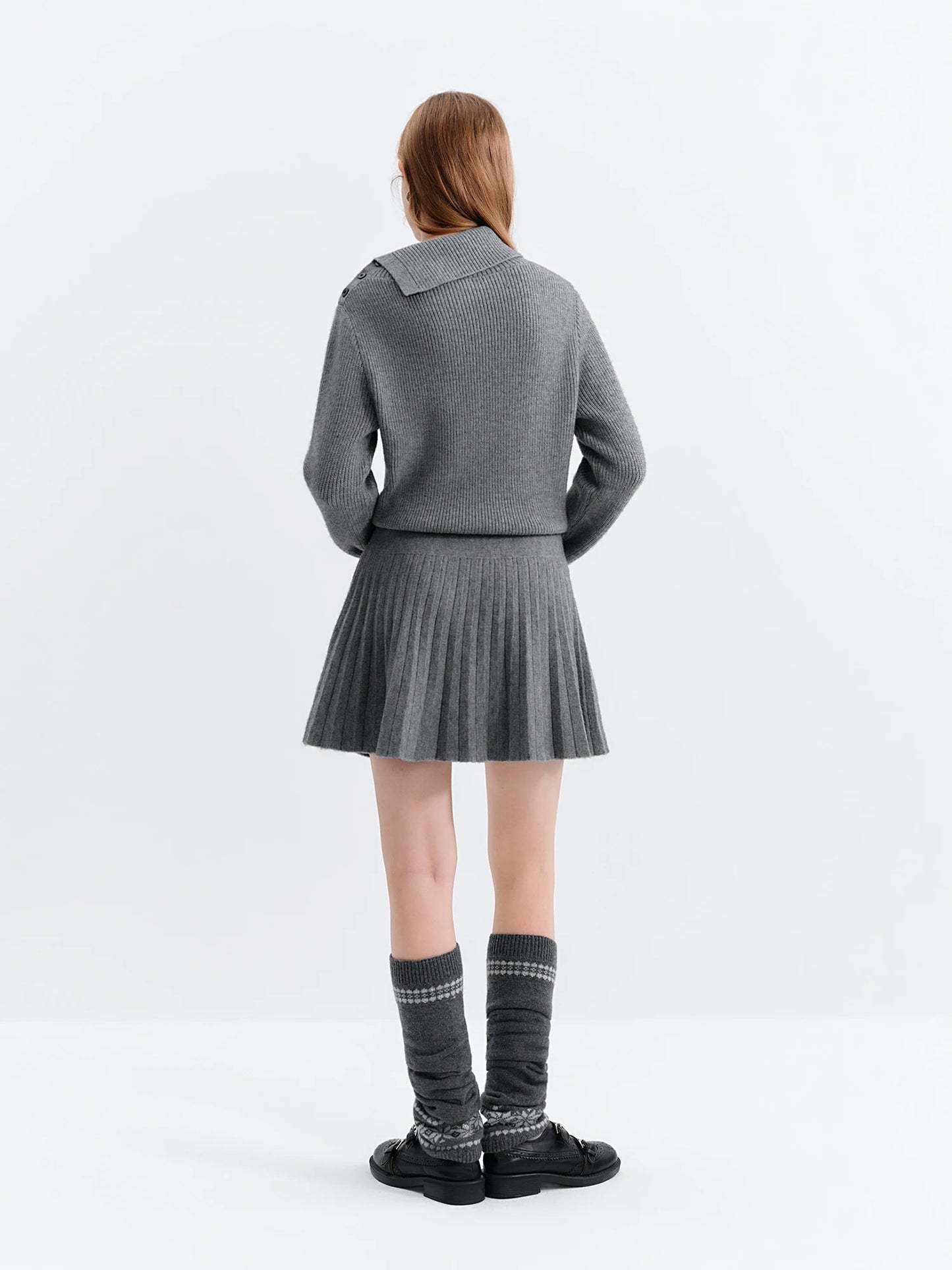 Grey Turtleneck Pleated Mini Dress