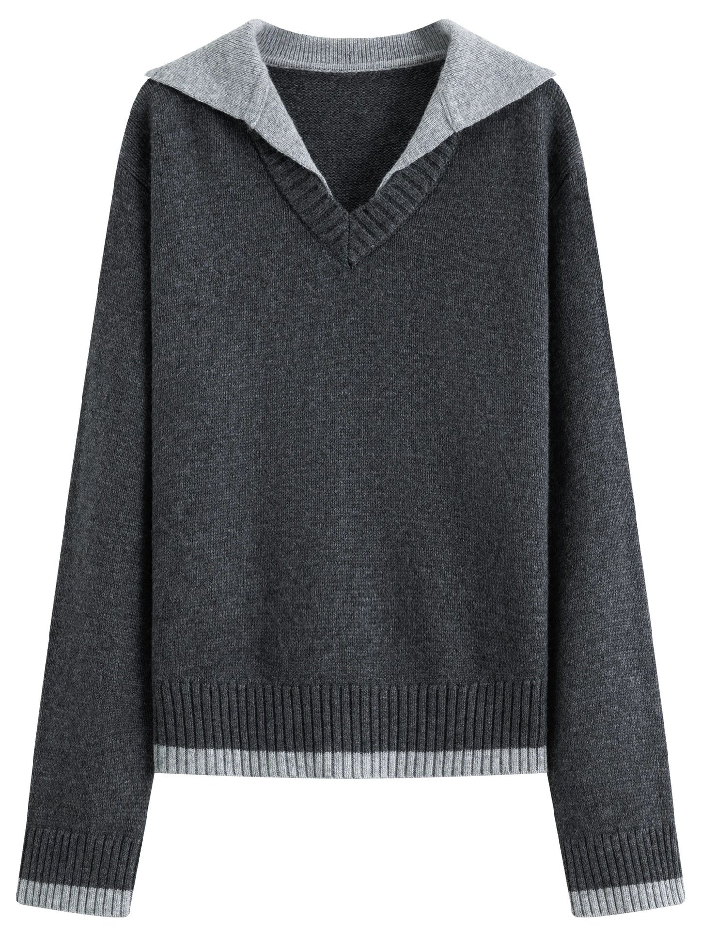 Charcoal Layered Collar Knit Sweater