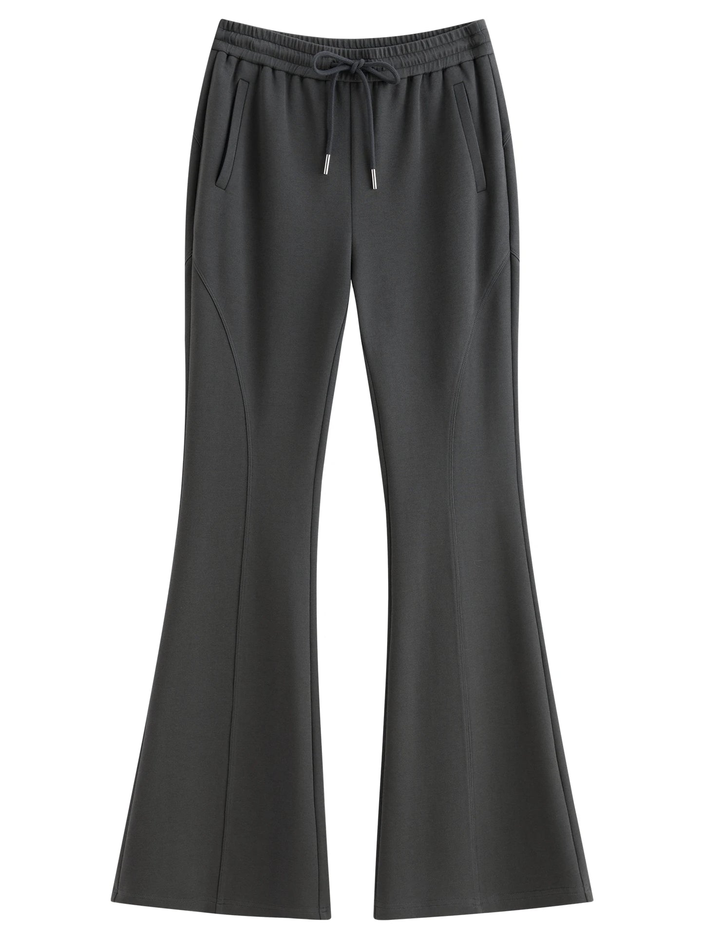Grey Drawstring Flared Knit Pants