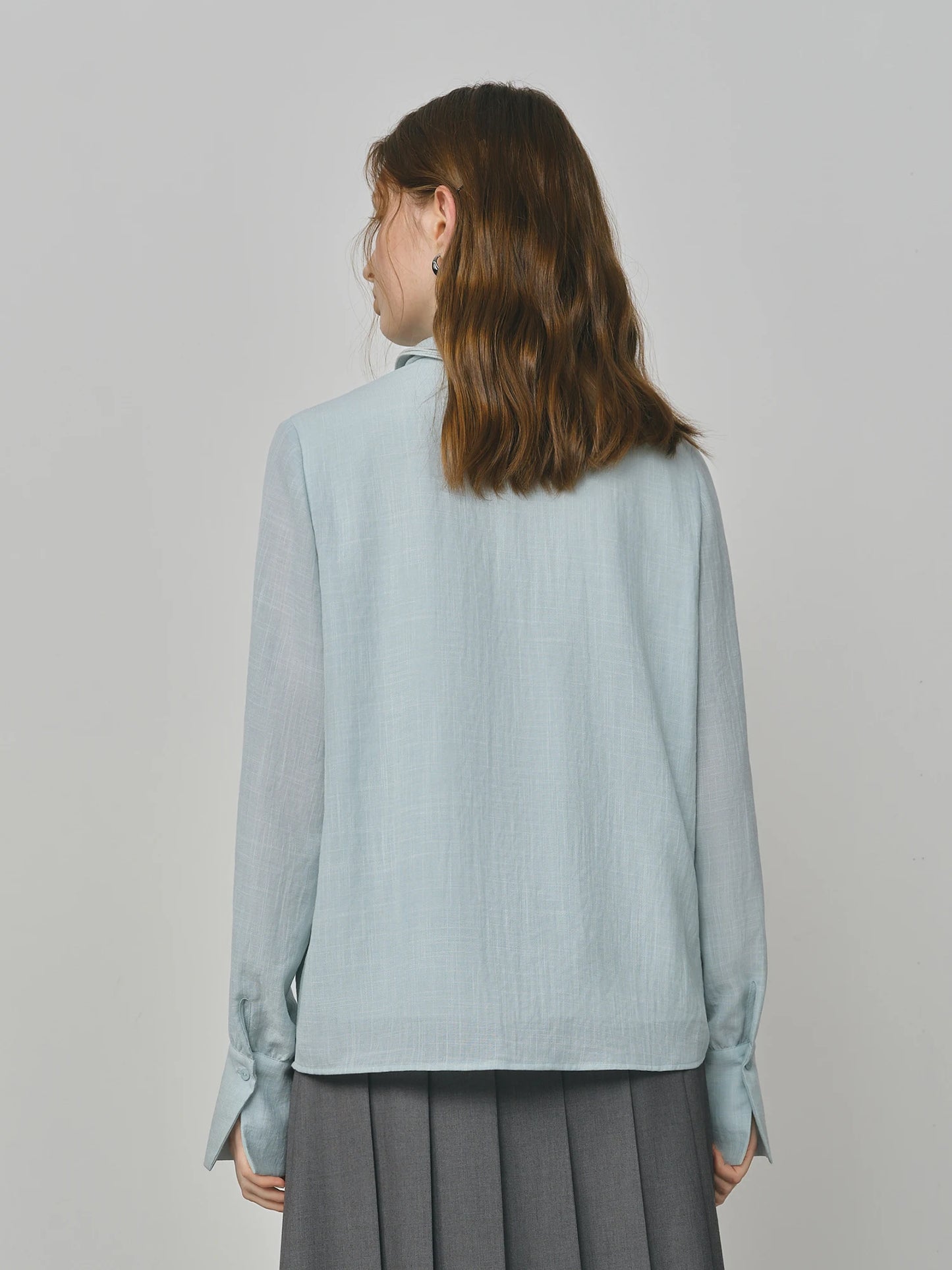 Pale Blue Bow Neck Blouse