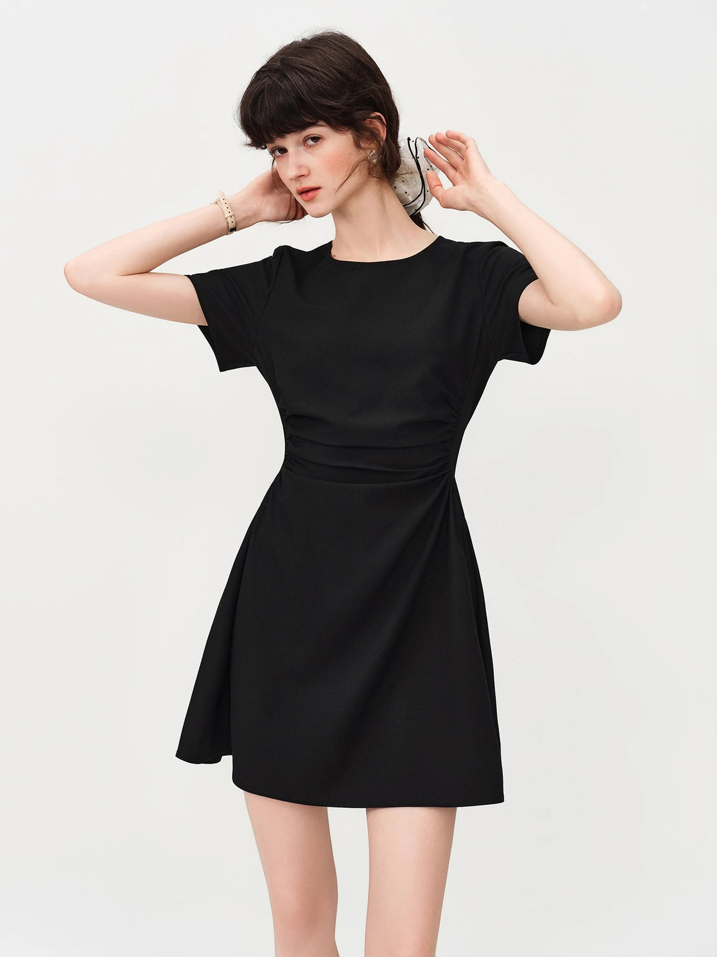 Black Side Ruched Fit Flare Mini Dress