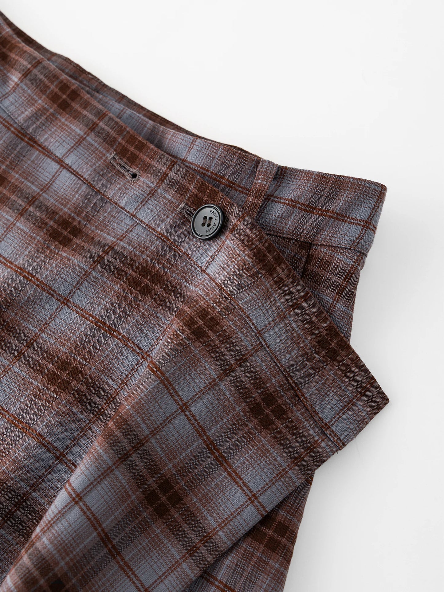 Brown Plaid Asymmetric Pleated Midi Skirt