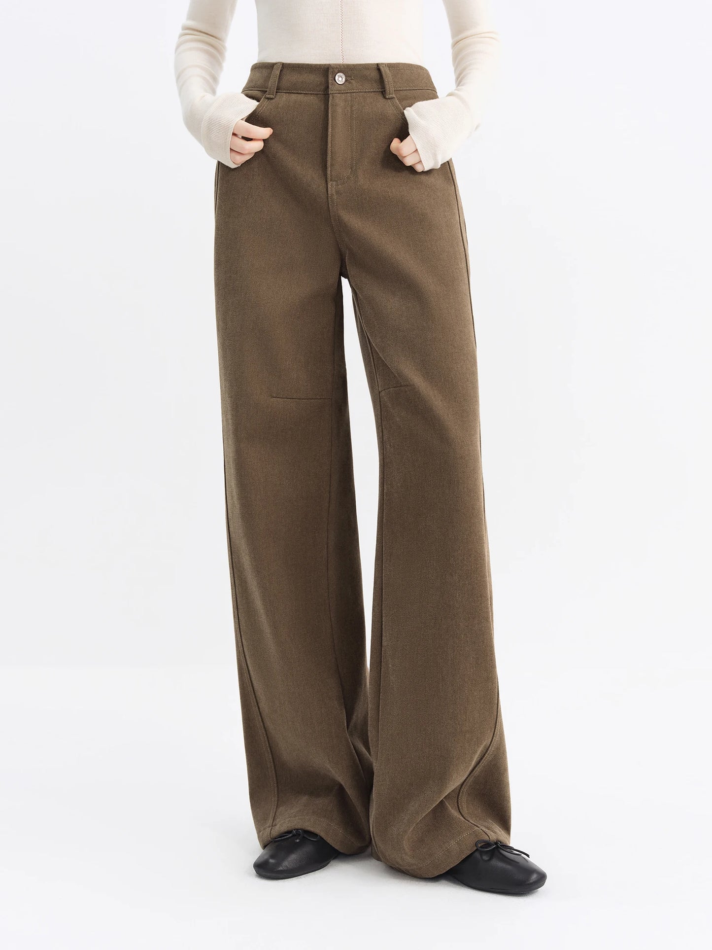 Brown Straight Leg Cotton Pants