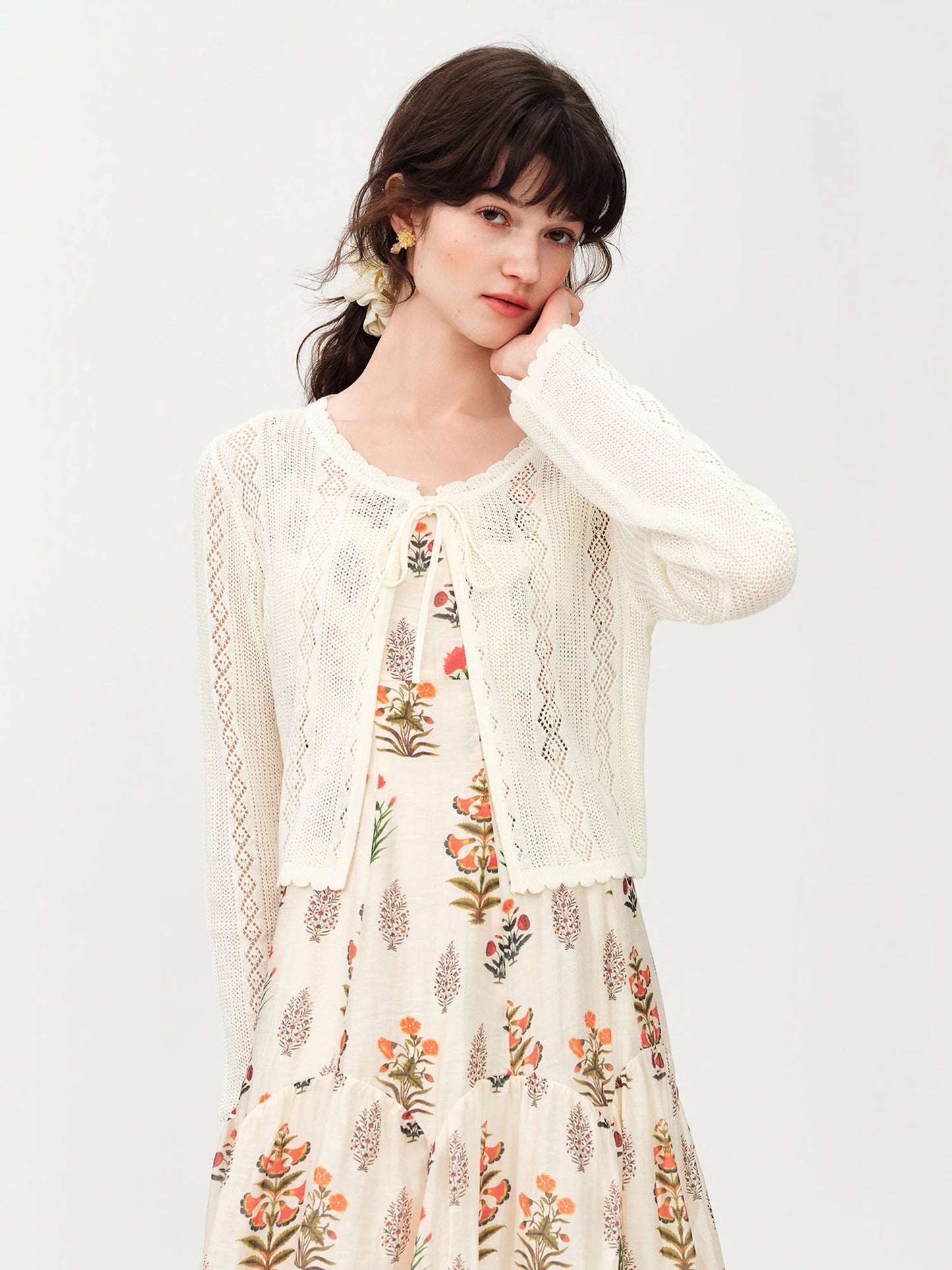 Blush Lace Cropped Knit Cardigan