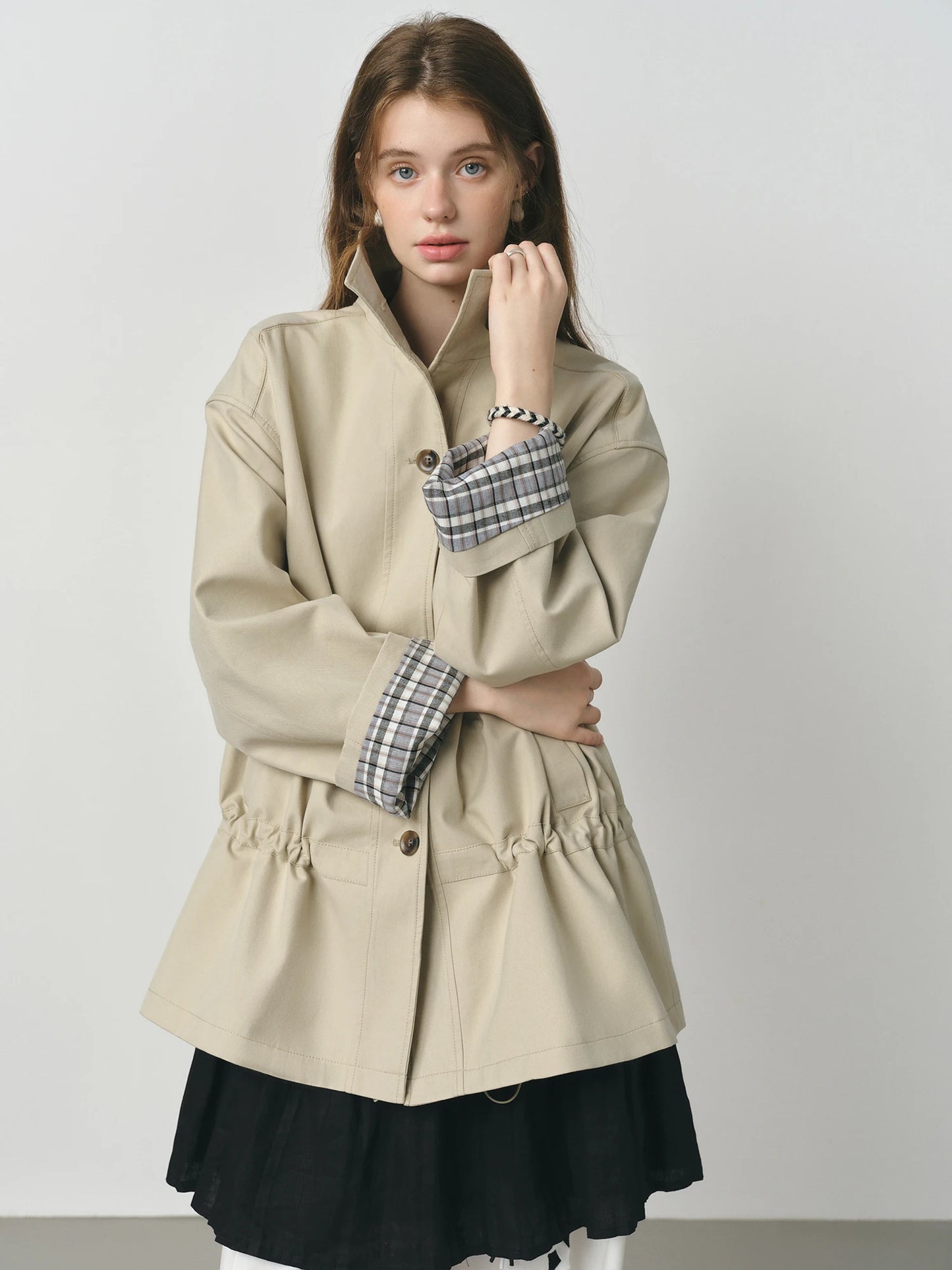 Taupe Drawstring Peplum Short Trench
