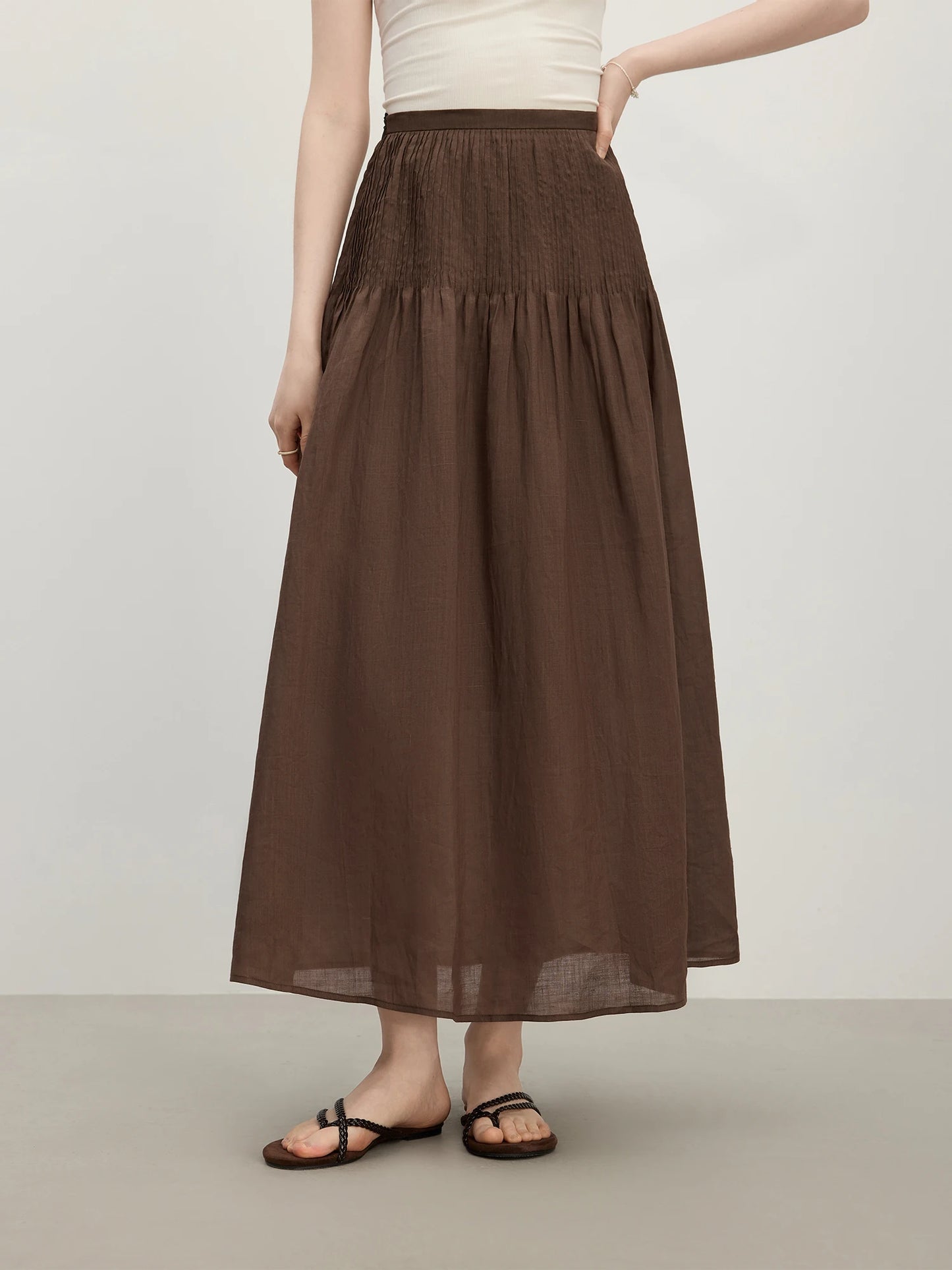 Brown Tiered Chiffon Maxi Skirt