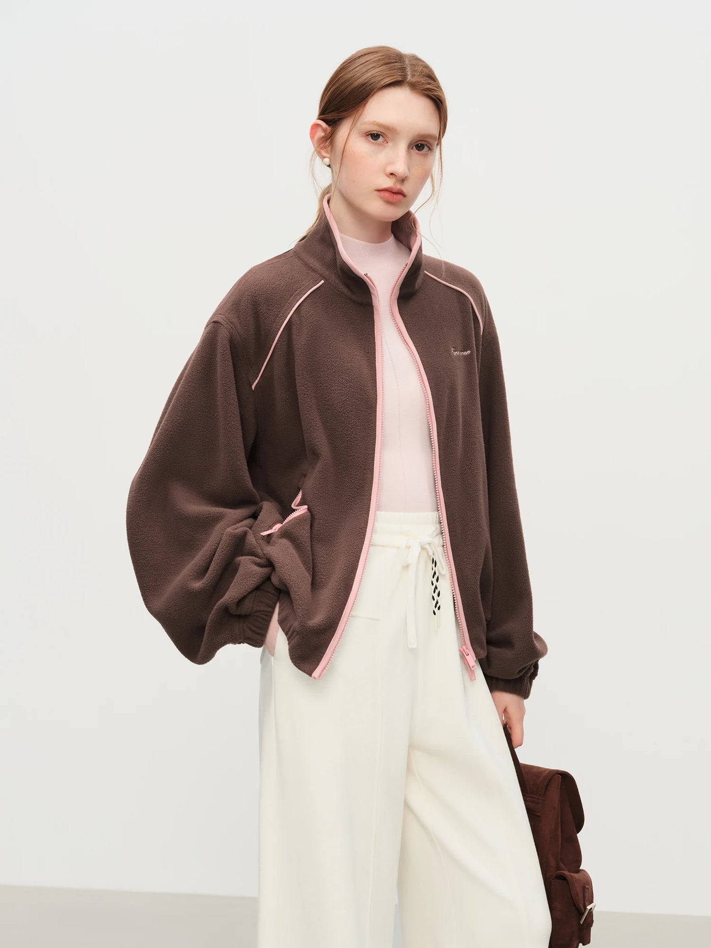 Brown Contrast Zip Bomber Jacket