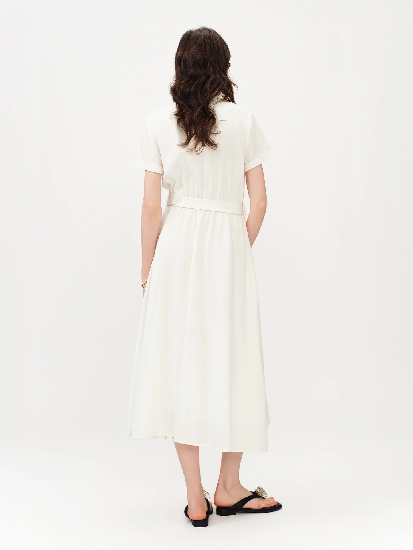White Belted Shirt Midi Dress