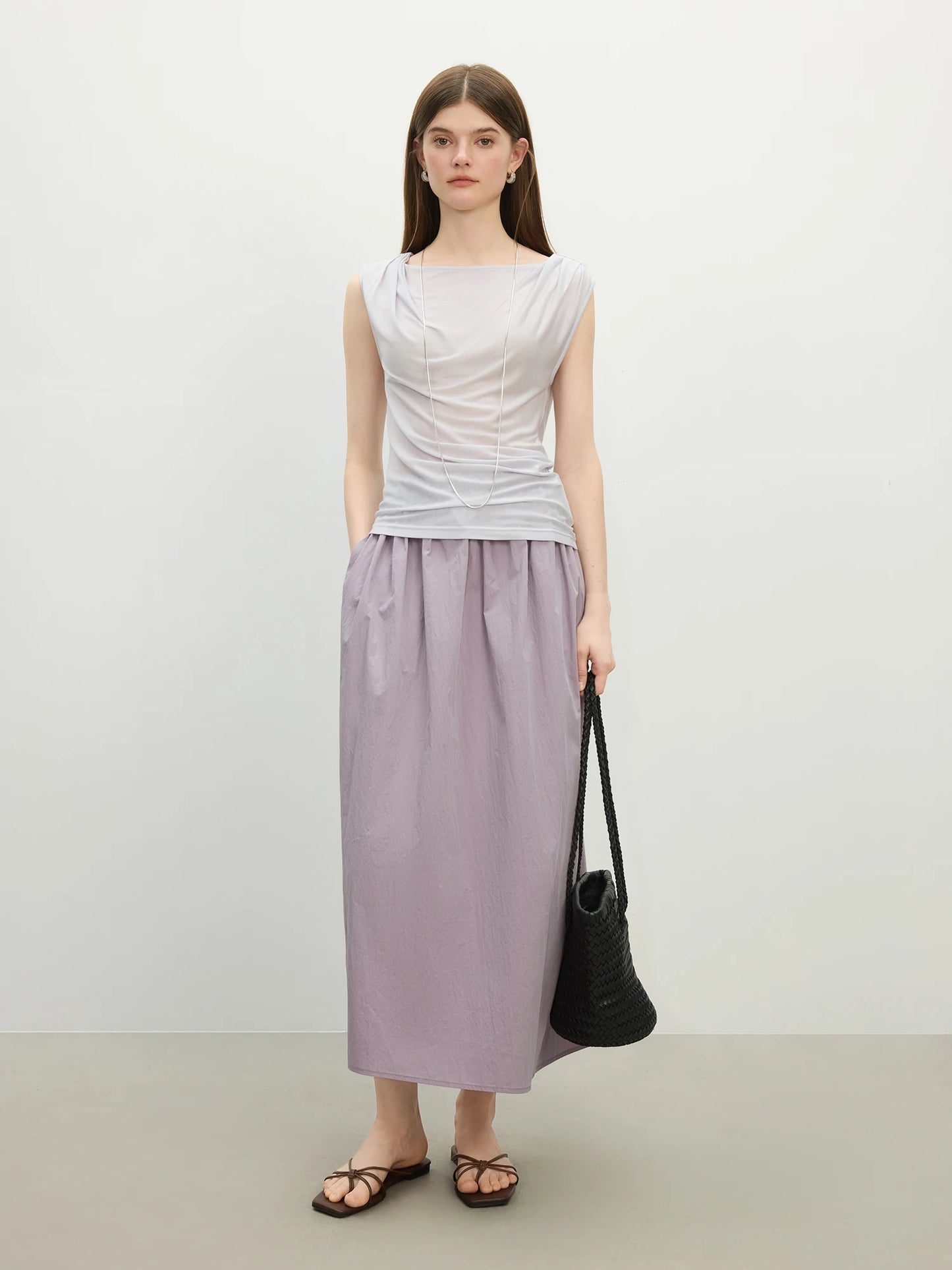 Black Drawstring Asymmetric Maxi Skirt