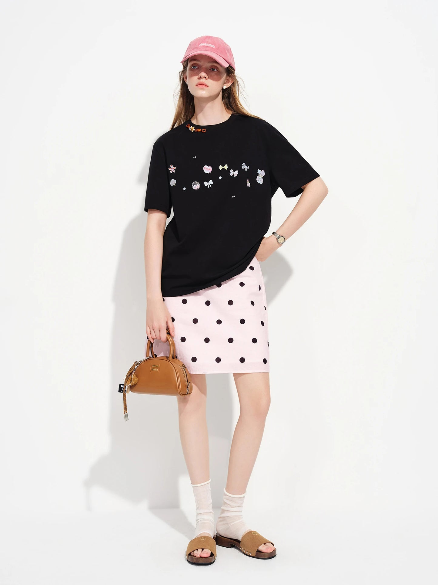 Blush Polka Dot A-Line Mini Skirt