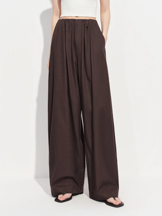 Brown Drawstring Wide Leg Pants