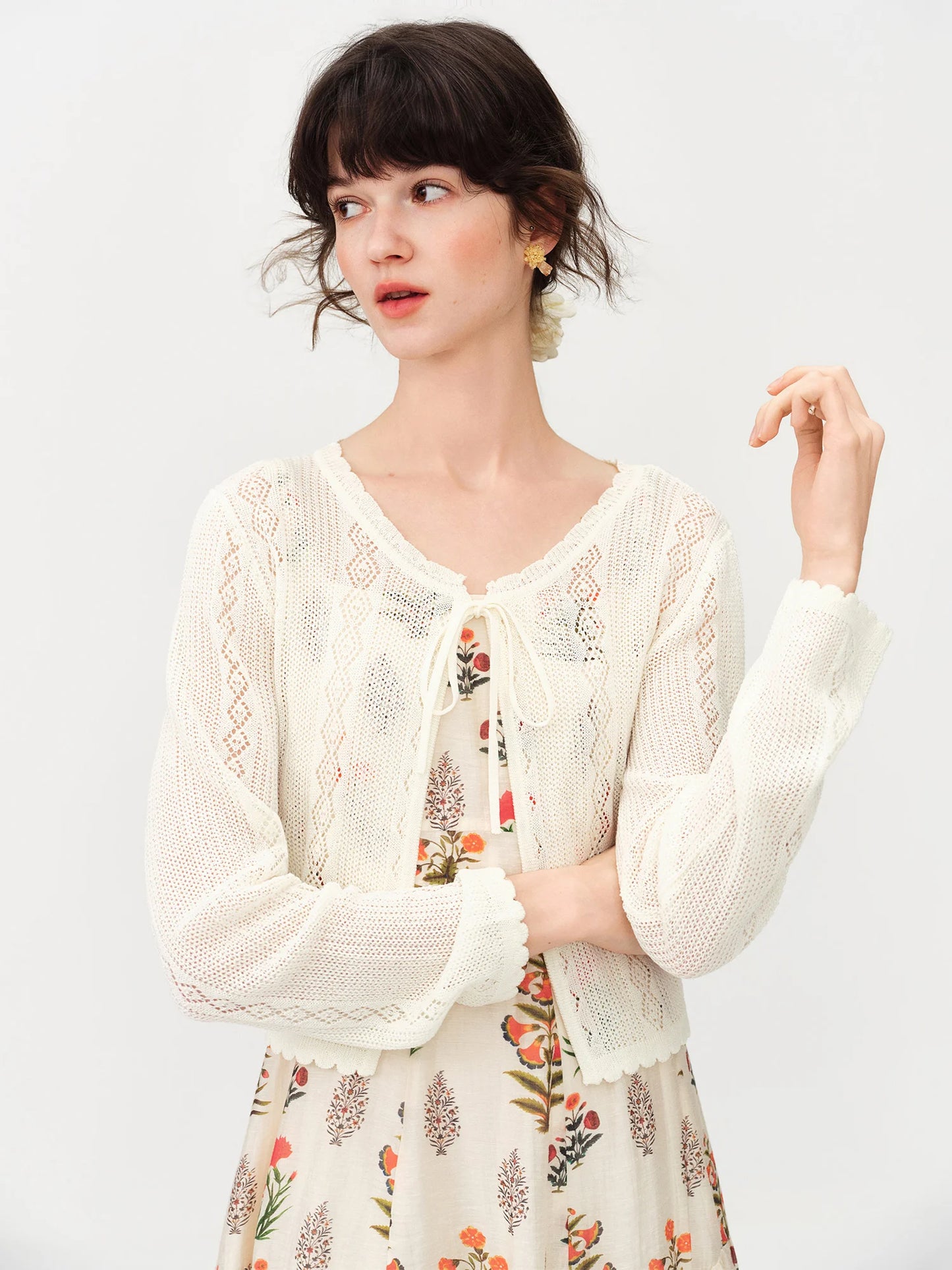 Blush Lace Cropped Knit Cardigan