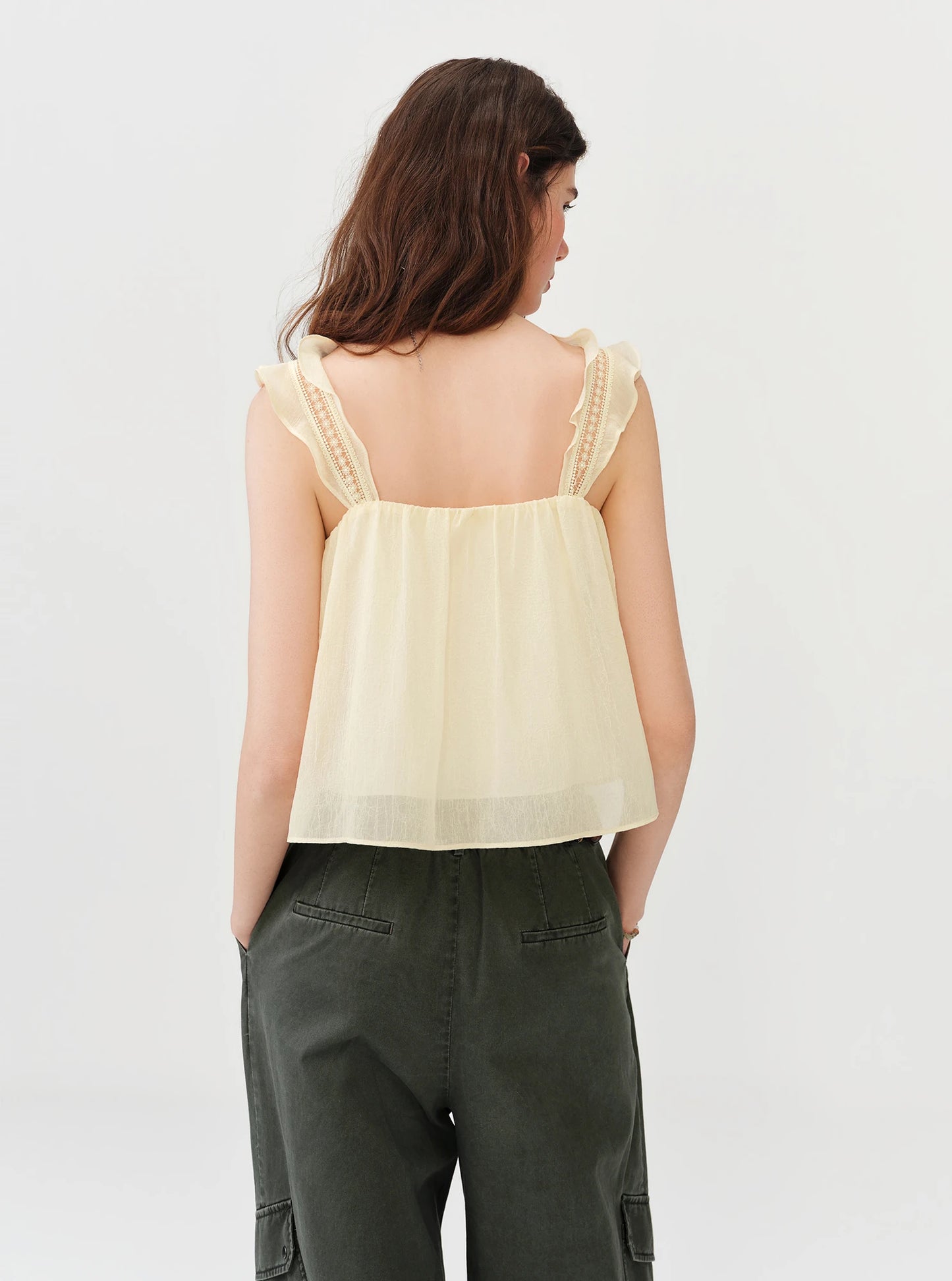 Black Lace Trim Spaghetti Strap Blouse
