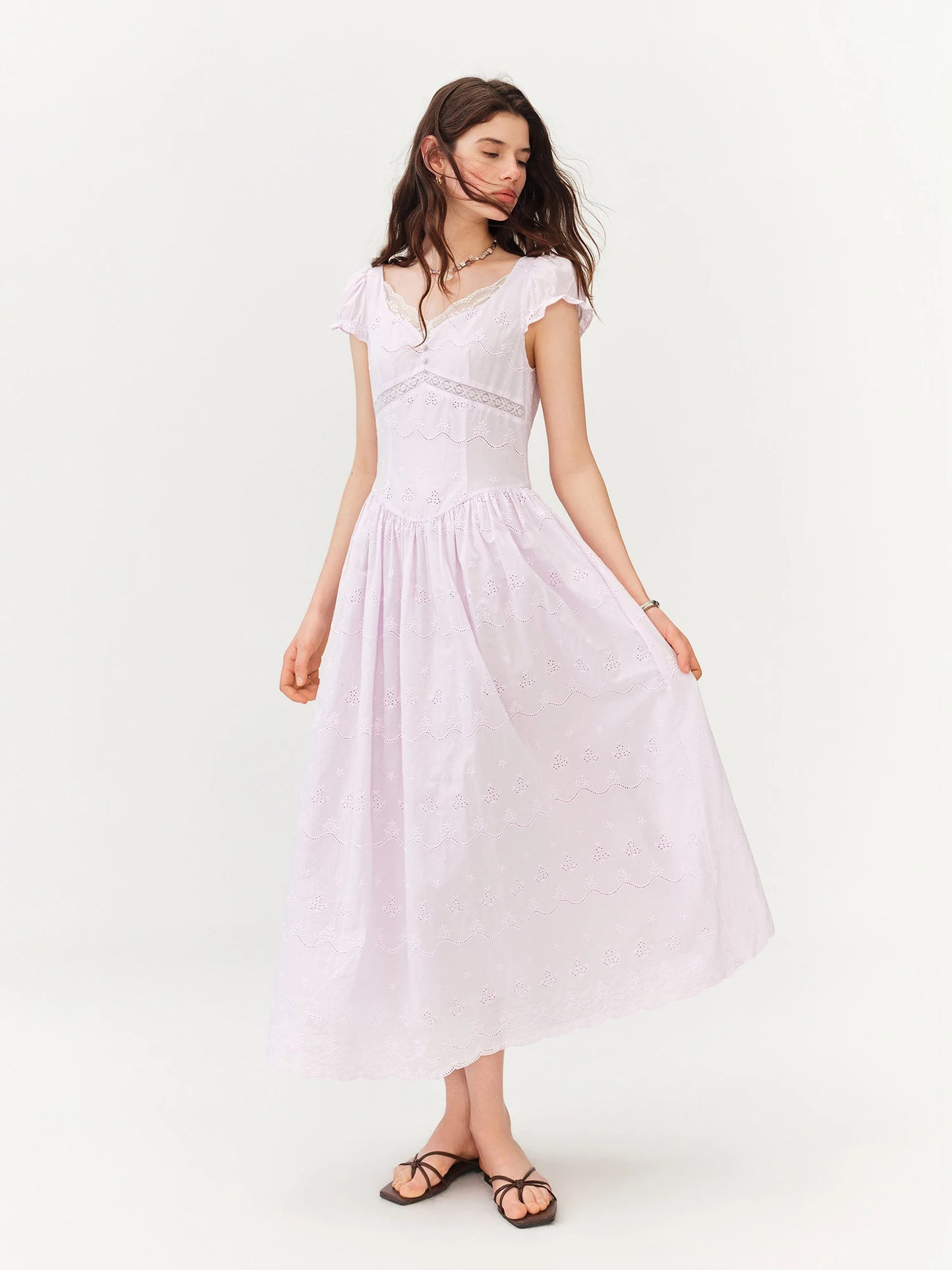 Lilac Lace Panel Slip Maxi Dress